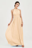 Empire Halter Chiffon Women's Bridesmaid Dress Ruched Formal Evening Prom Gowns