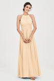 Empire Halter Chiffon Women's Bridesmaid Dress Ruched Formal Evening Prom Gowns