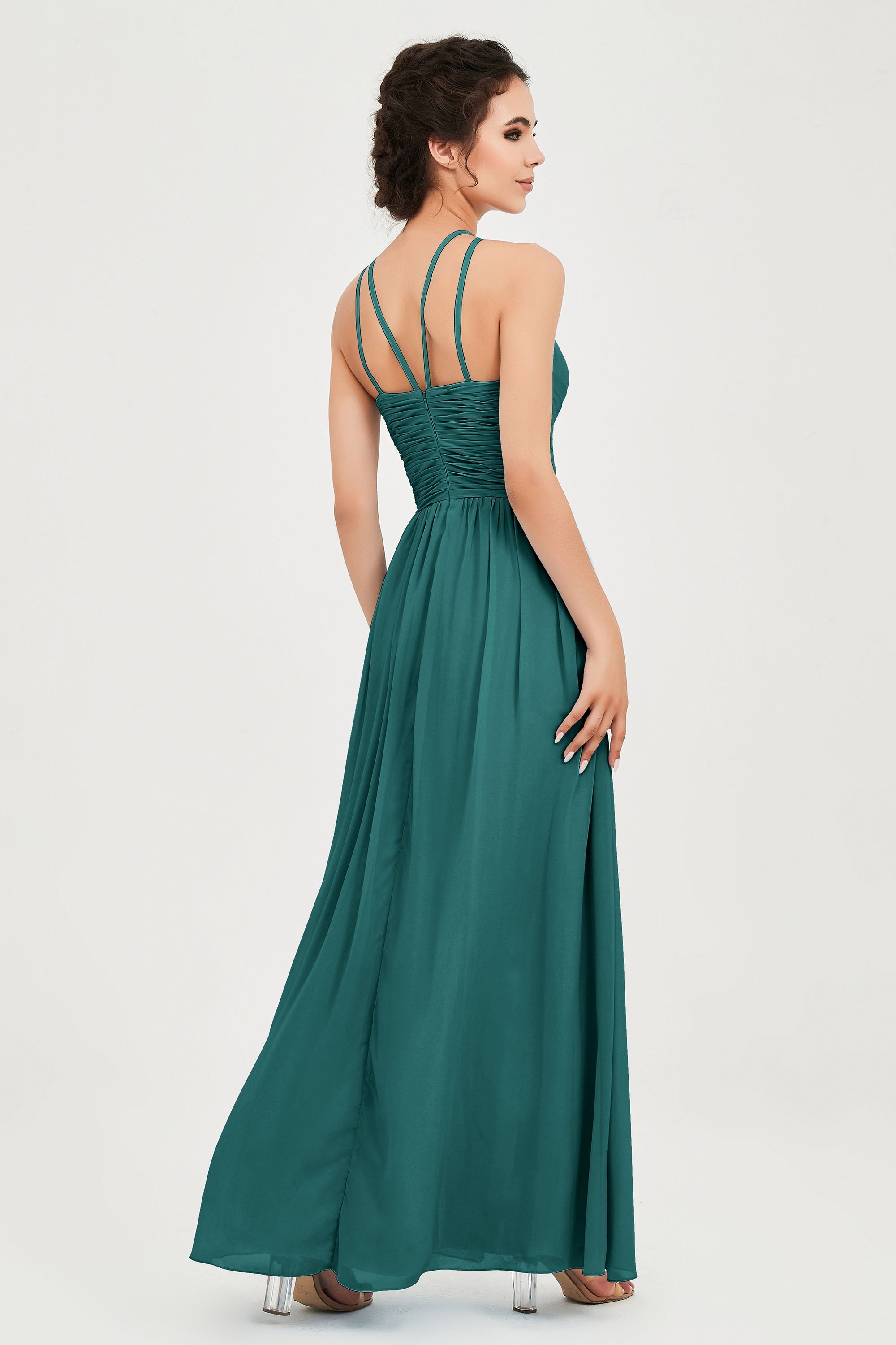 Empire Halter Chiffon Women's Bridesmaid Dress Ruched Formal Evening Prom Gowns