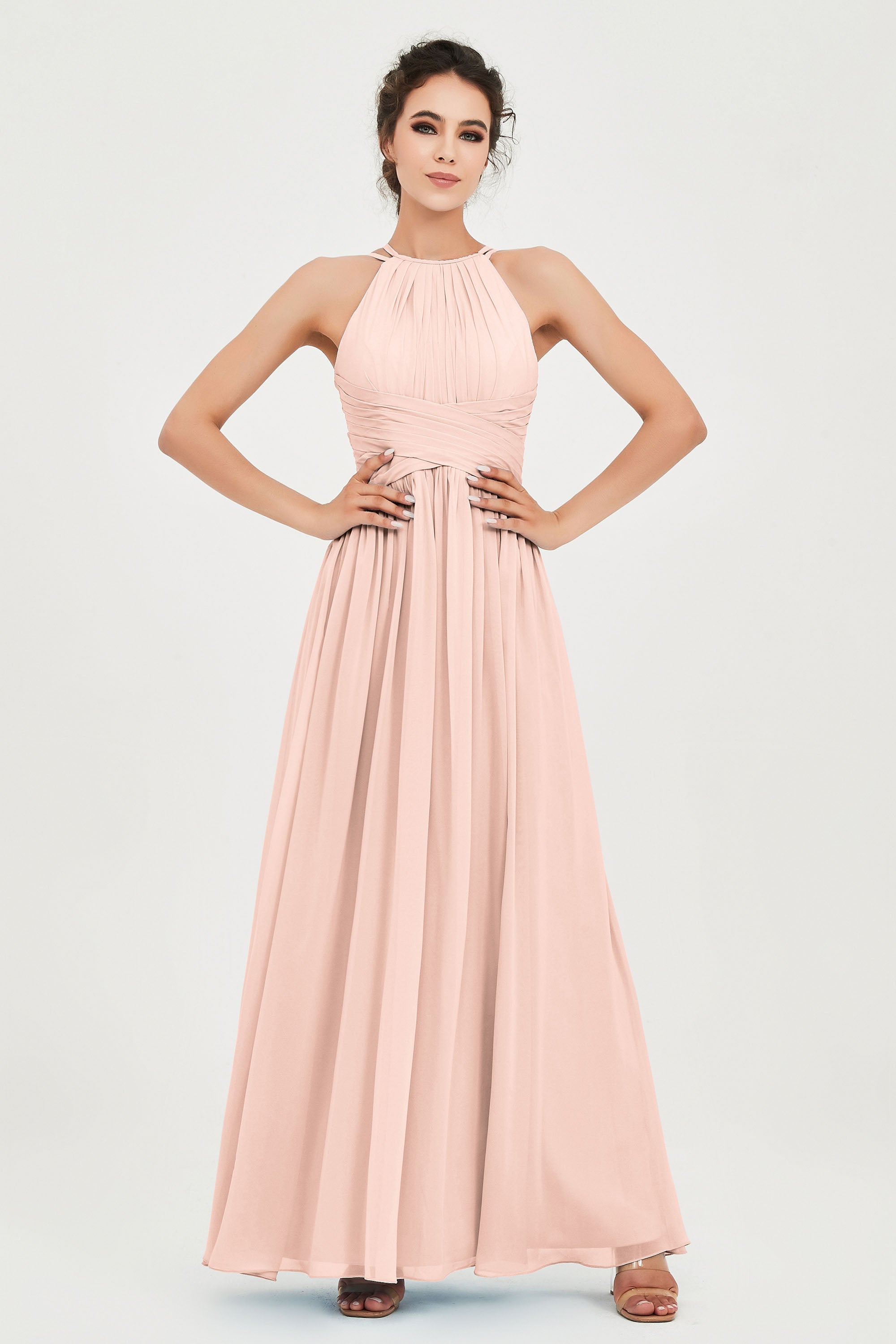 Empire Halter Chiffon Women's Bridesmaid Dress Ruched Formal Evening Prom Gowns