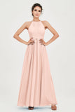 Empire Halter Chiffon Women's Bridesmaid Dress Ruched Formal Evening Prom Gowns