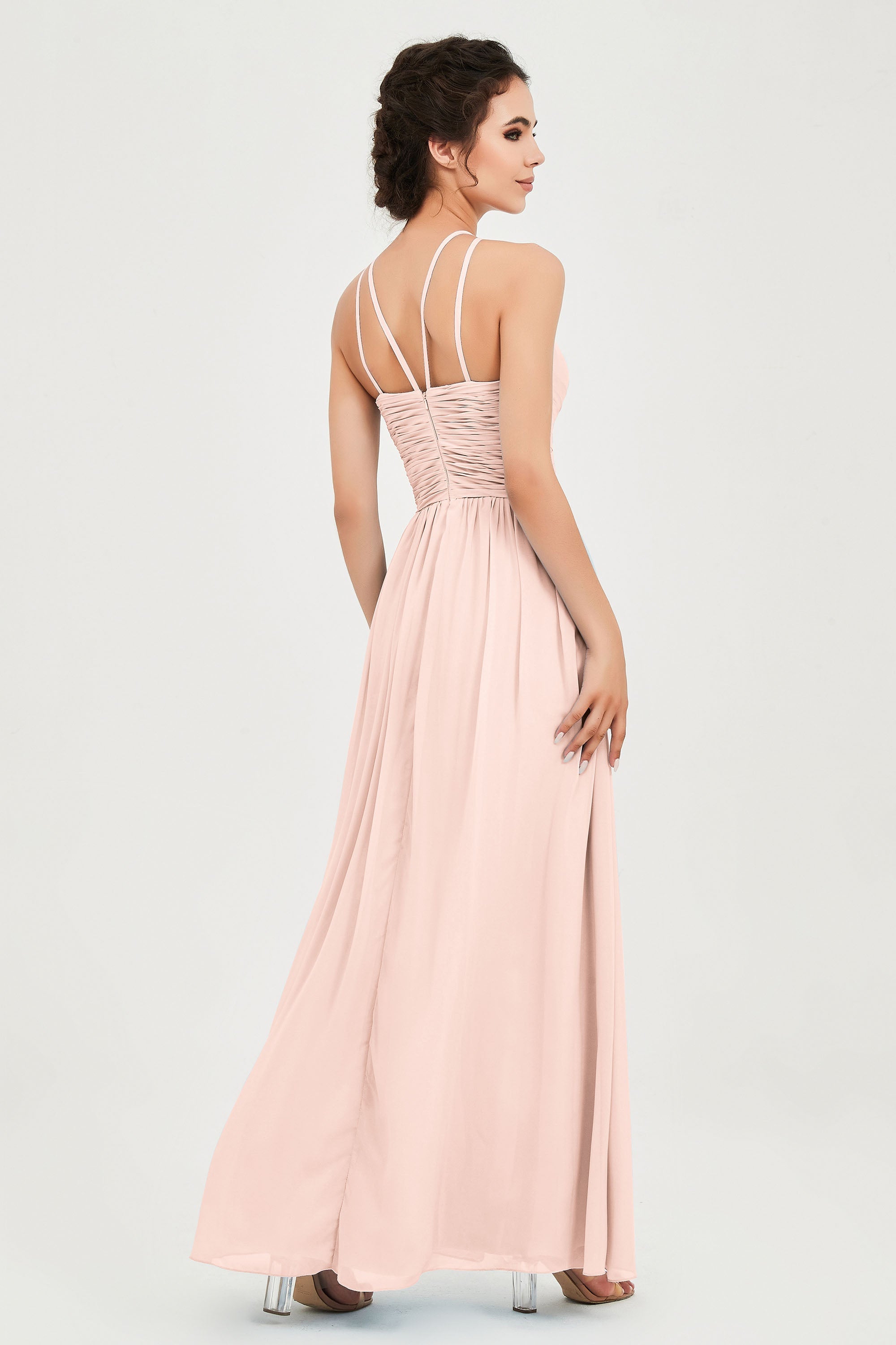 Empire Halter Chiffon Women's Bridesmaid Dress Ruched Formal Evening Prom Gowns