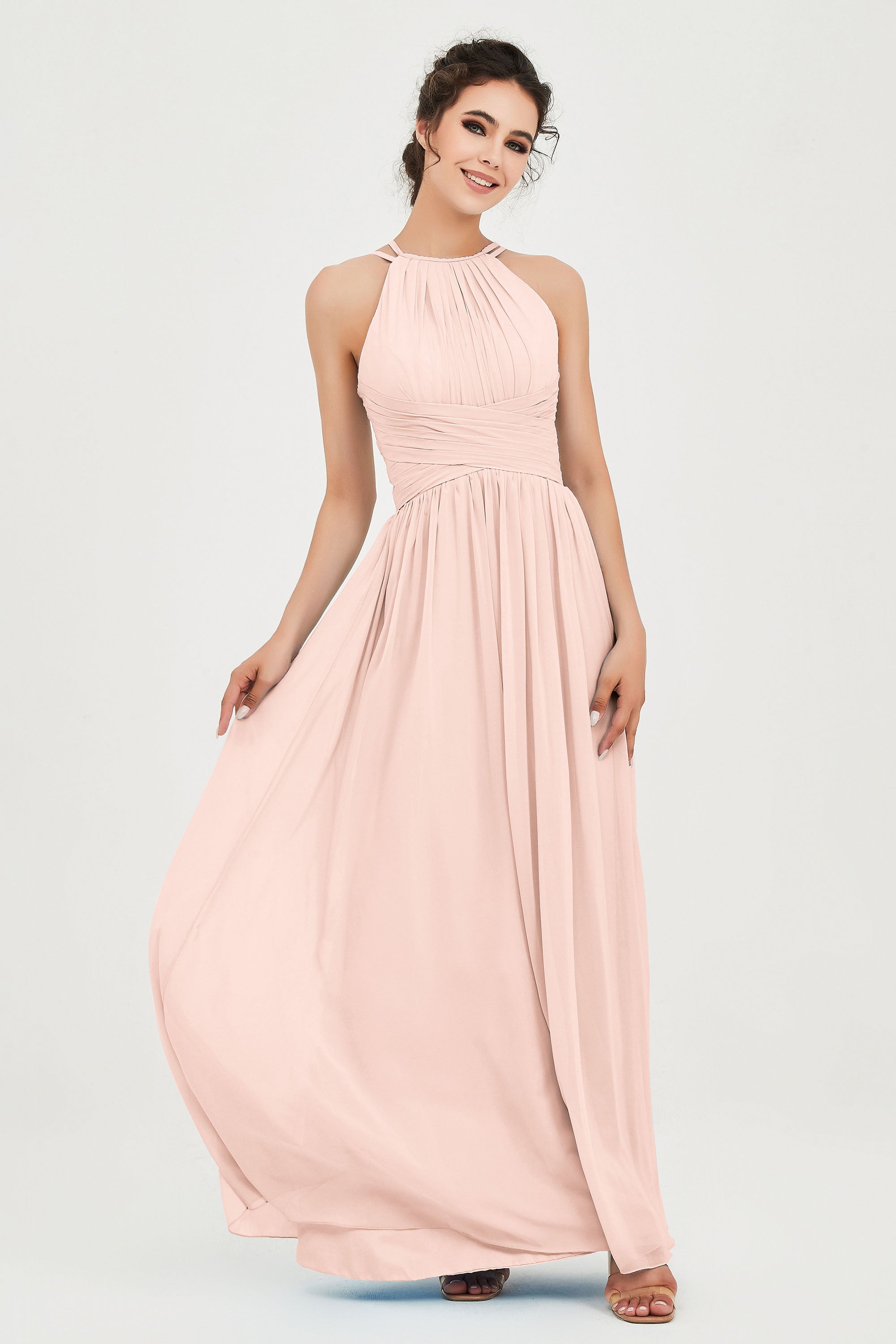 Empire Halter Chiffon Women's Bridesmaid Dress Ruched Formal Evening Prom Gowns