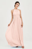 Empire Halter Chiffon Women's Bridesmaid Dress Ruched Formal Evening Prom Gowns