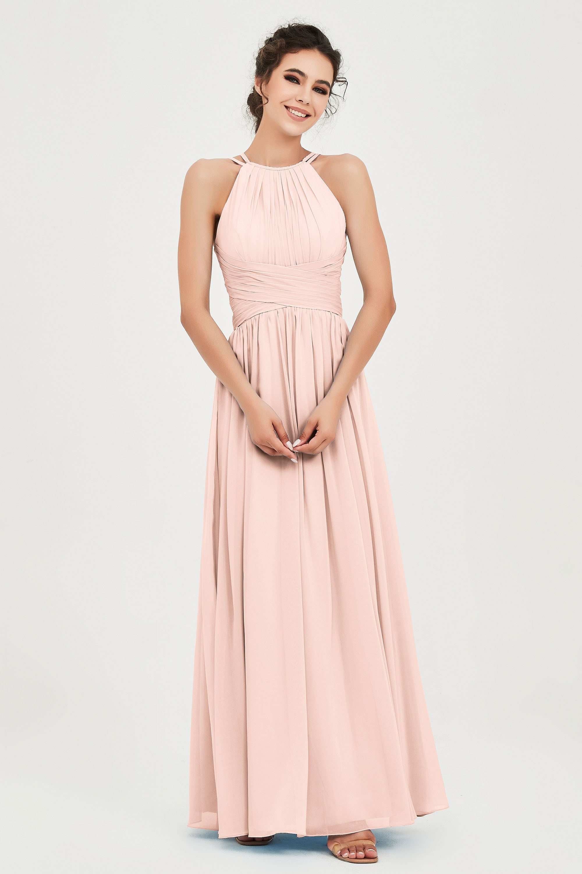 Empire Halter Chiffon Women's Bridesmaid Dress Ruched Formal Evening Prom Gowns