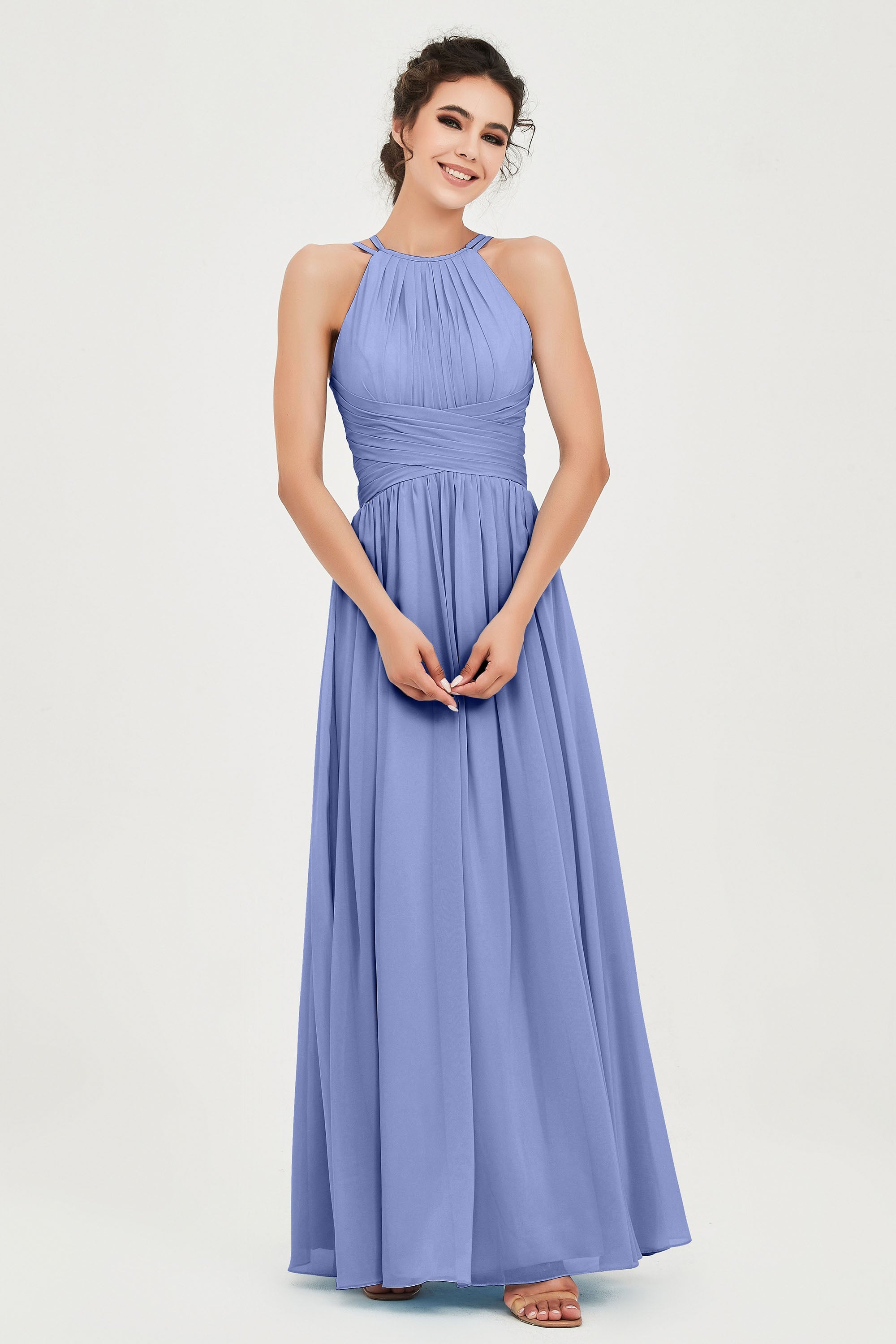 Empire Halter Chiffon Women's Bridesmaid Dress Ruched Formal Evening Prom Gowns