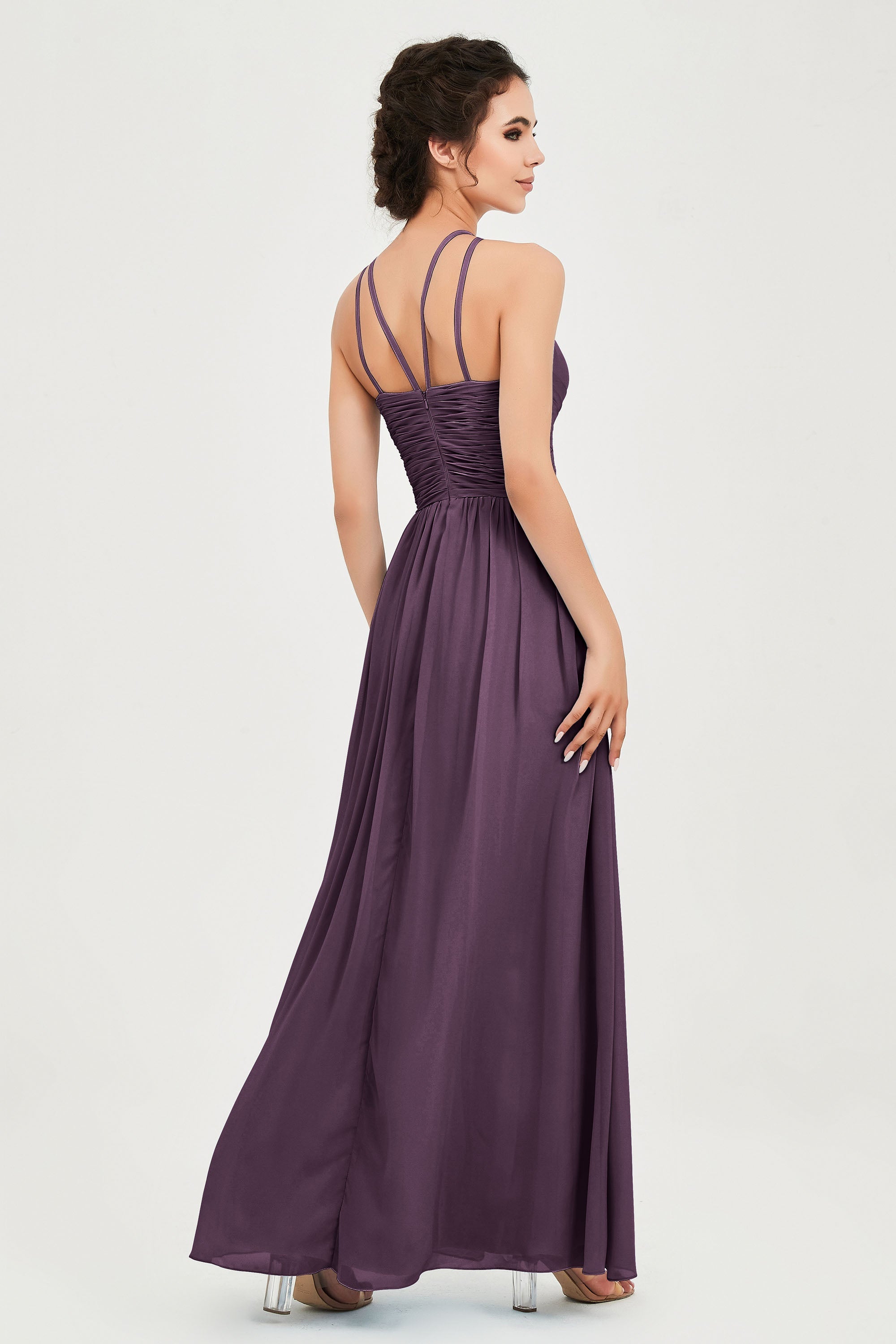 Empire Halter Chiffon Women's Bridesmaid Dress Ruched Formal Evening Prom Gowns