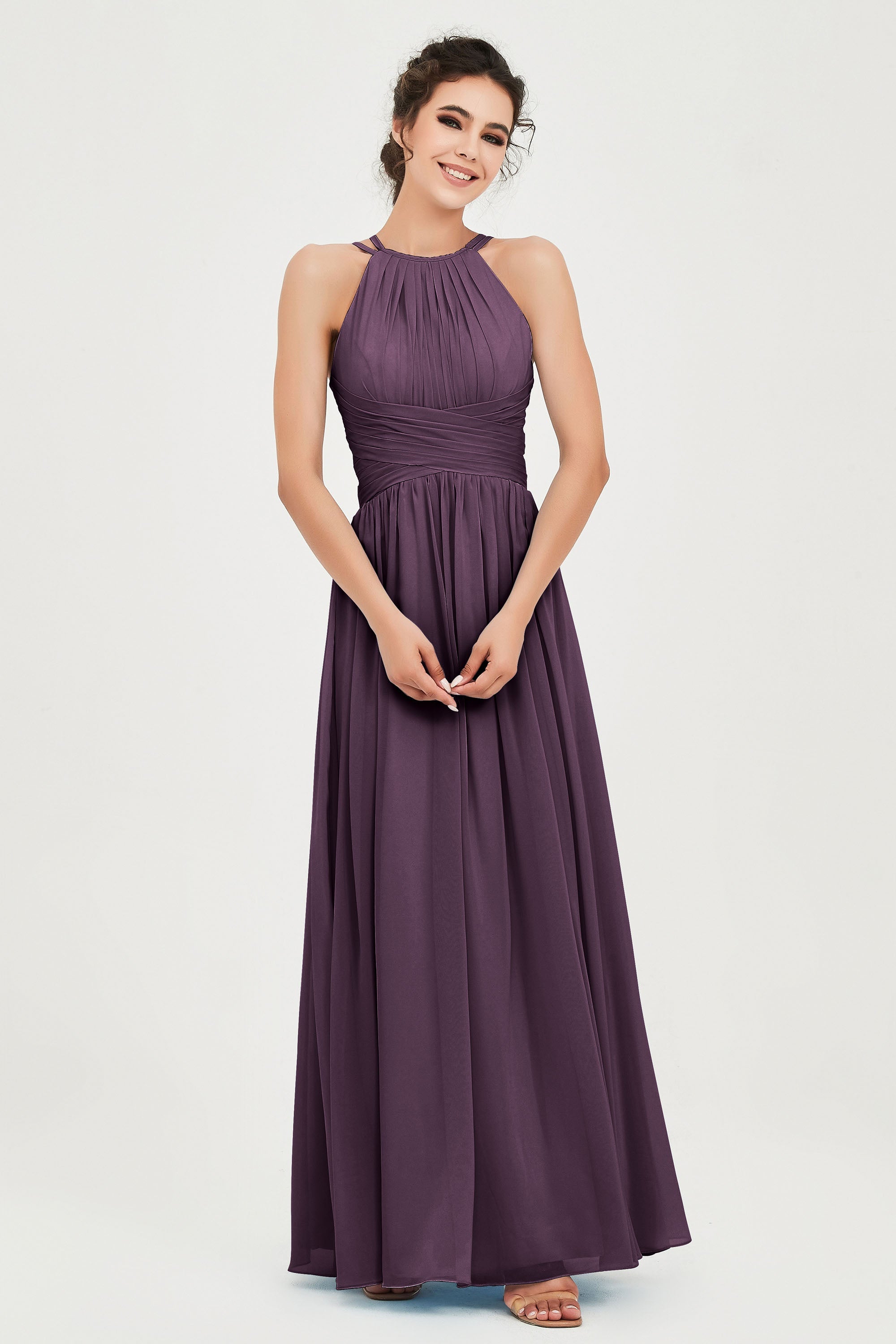 Empire Halter Chiffon Women's Bridesmaid Dress Ruched Formal Evening Prom Gowns