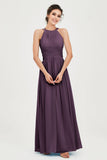 Empire Halter Chiffon Women's Bridesmaid Dress Ruched Formal Evening Prom Gowns