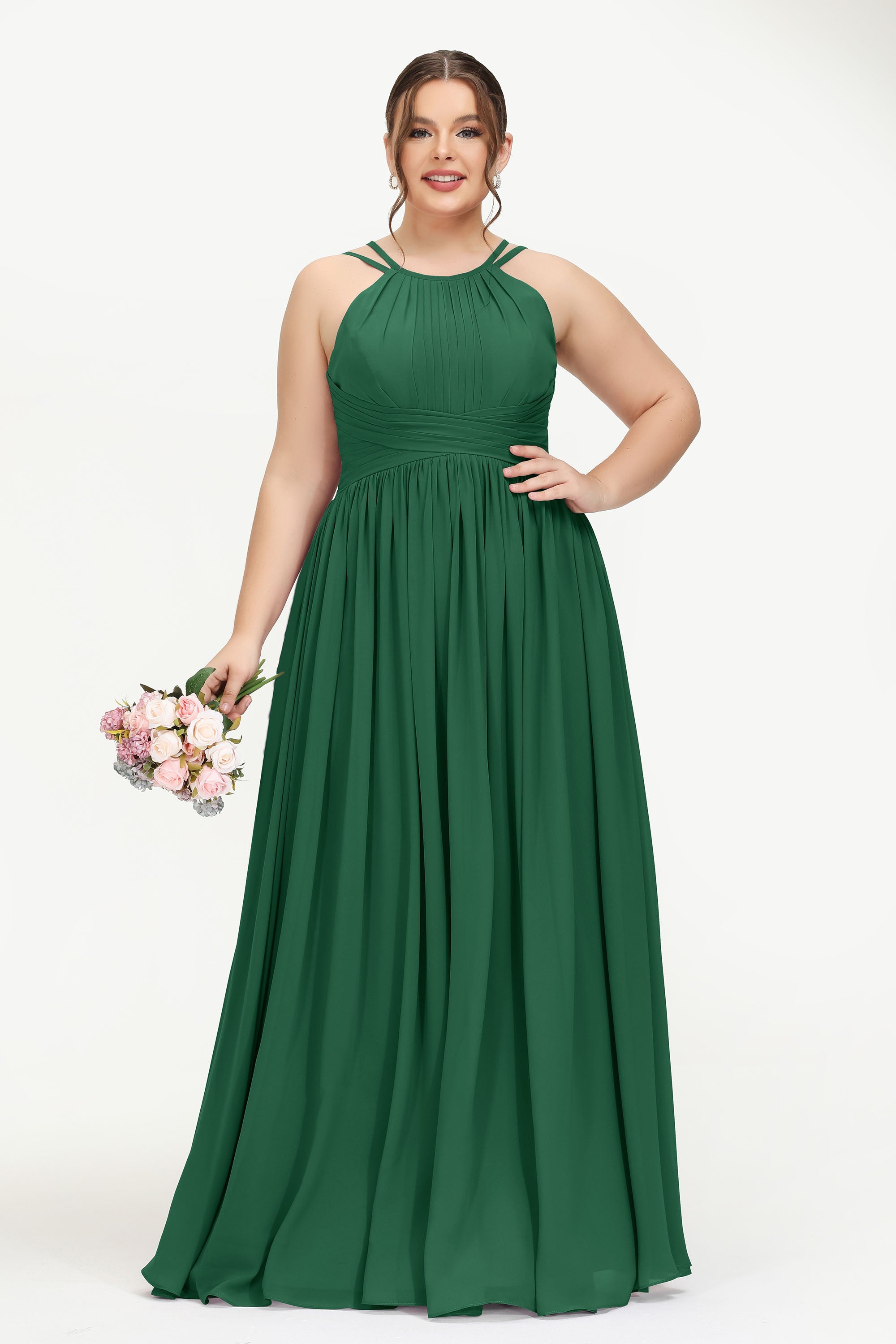 Empire Halter Chiffon Women's Bridesmaid Dress Ruched Formal Evening Prom Gowns