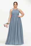 Empire Halter Chiffon Women's Bridesmaid Dress Ruched Formal Evening Prom Gowns