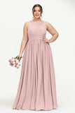Empire Halter Chiffon Women's Bridesmaid Dress Ruched Formal Evening Prom Gowns