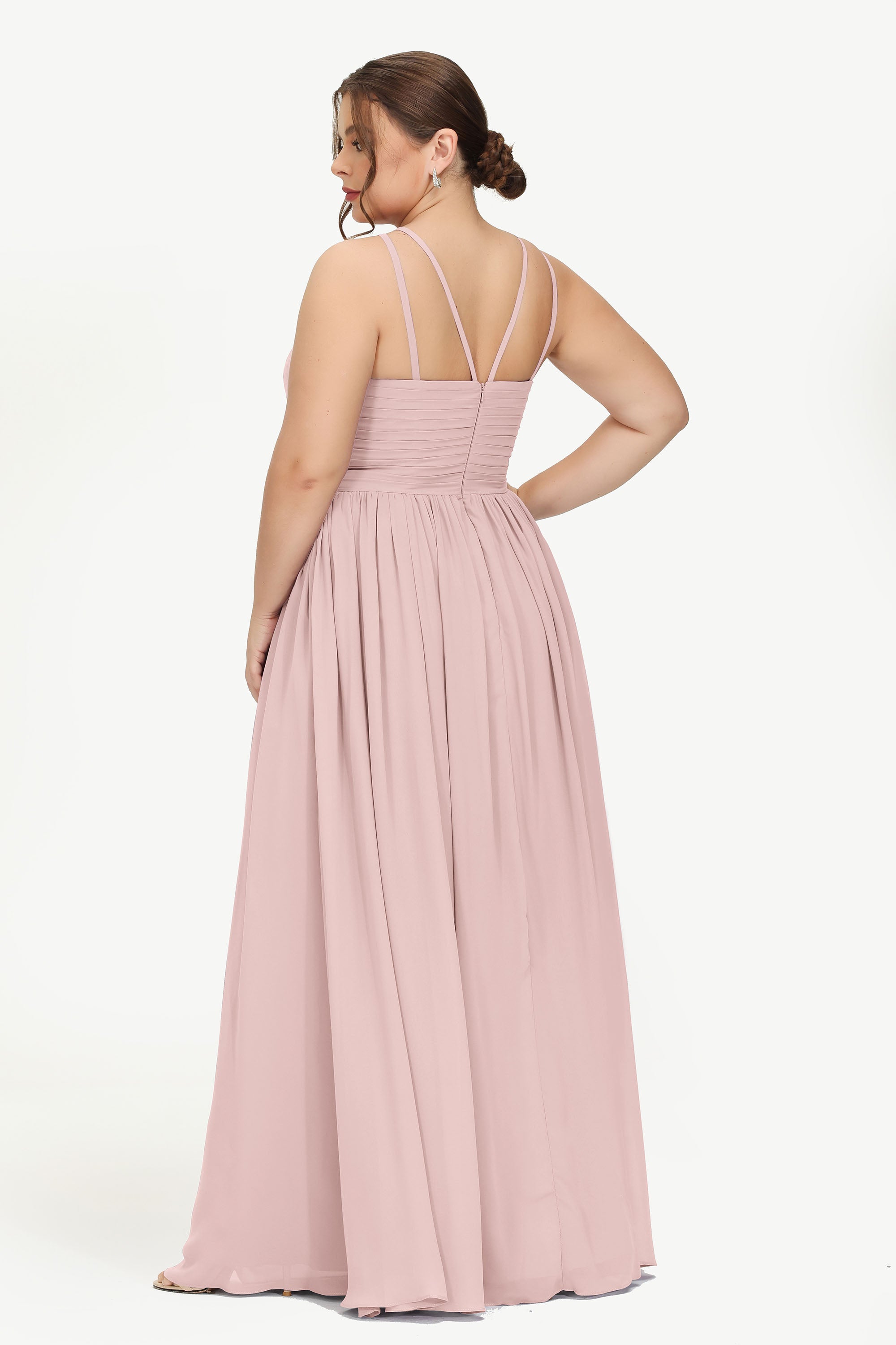 Empire Halter Chiffon Women's Bridesmaid Dress Ruched Formal Evening Prom Gowns