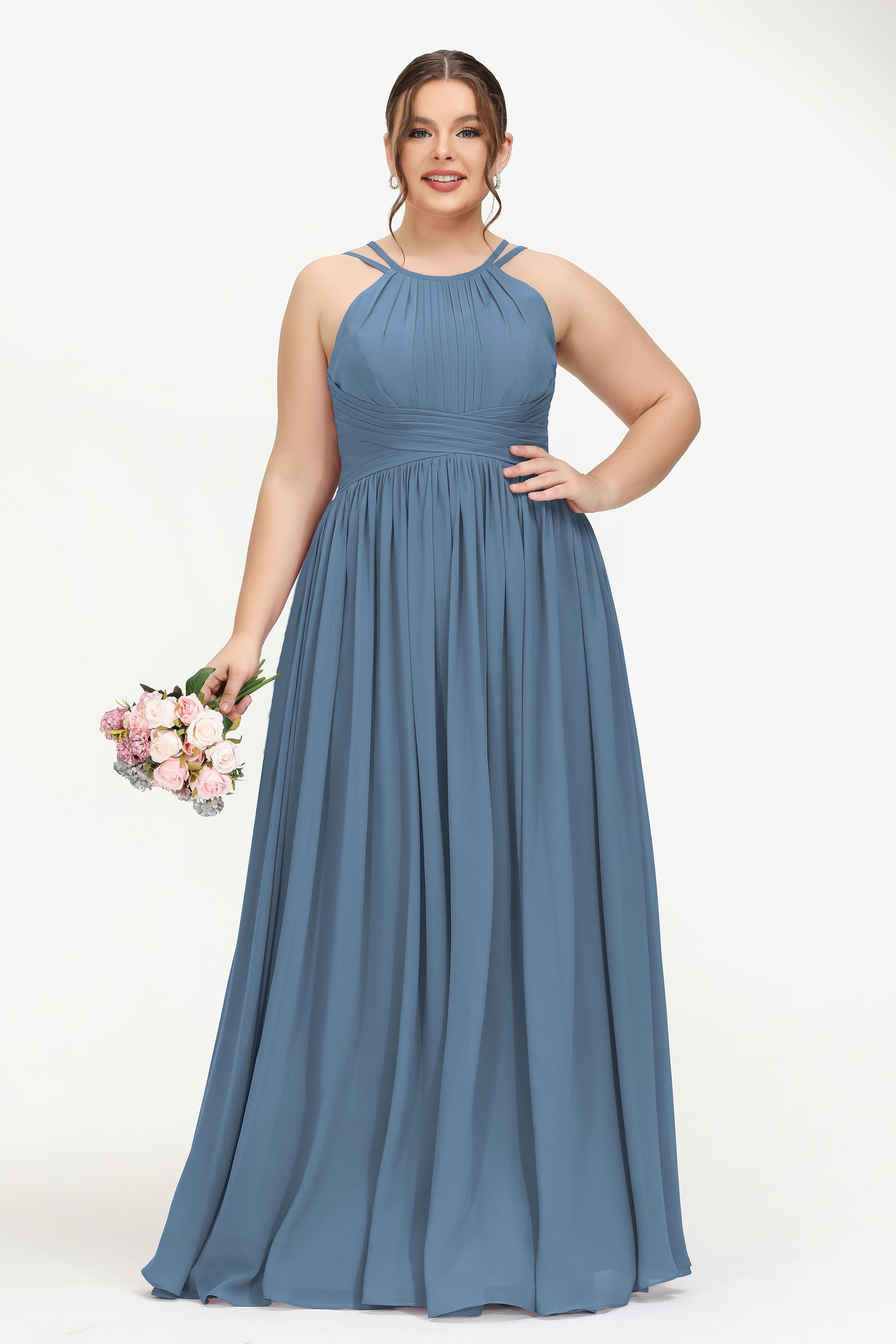 Empire Halter Chiffon Women's Bridesmaid Dress Ruched Formal Evening Prom Gowns