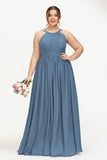 Empire Halter Chiffon Women's Bridesmaid Dress Ruched Formal Evening Prom Gowns