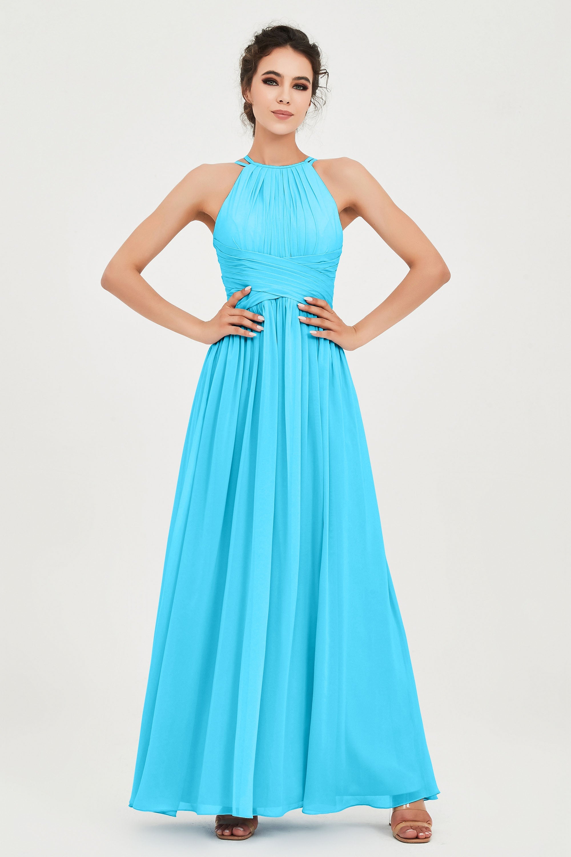 Empire Halter Chiffon Women's Bridesmaid Dress Ruched Formal Evening Prom Gowns