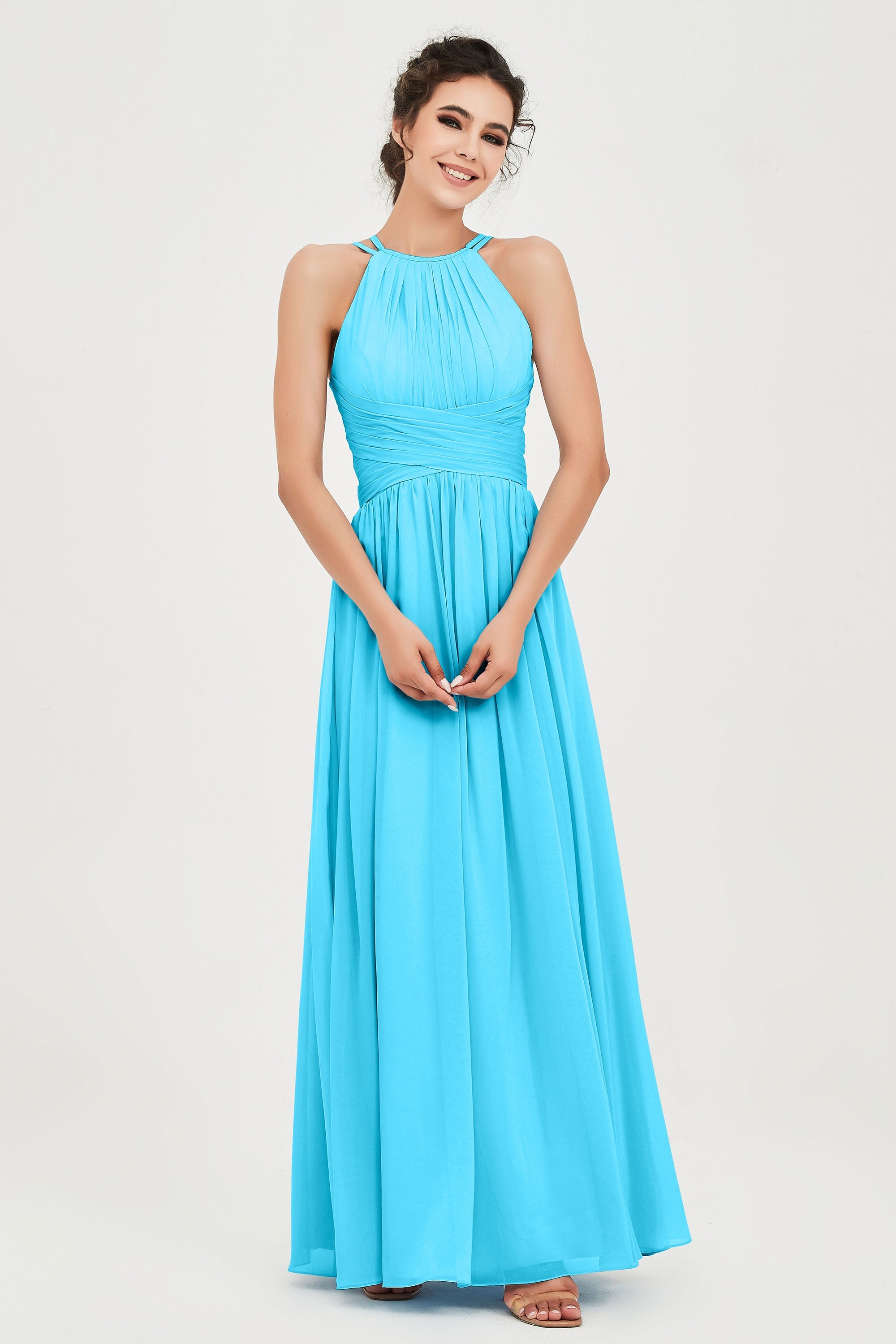 Empire Halter Chiffon Women's Bridesmaid Dress Ruched Formal Evening Prom Gowns