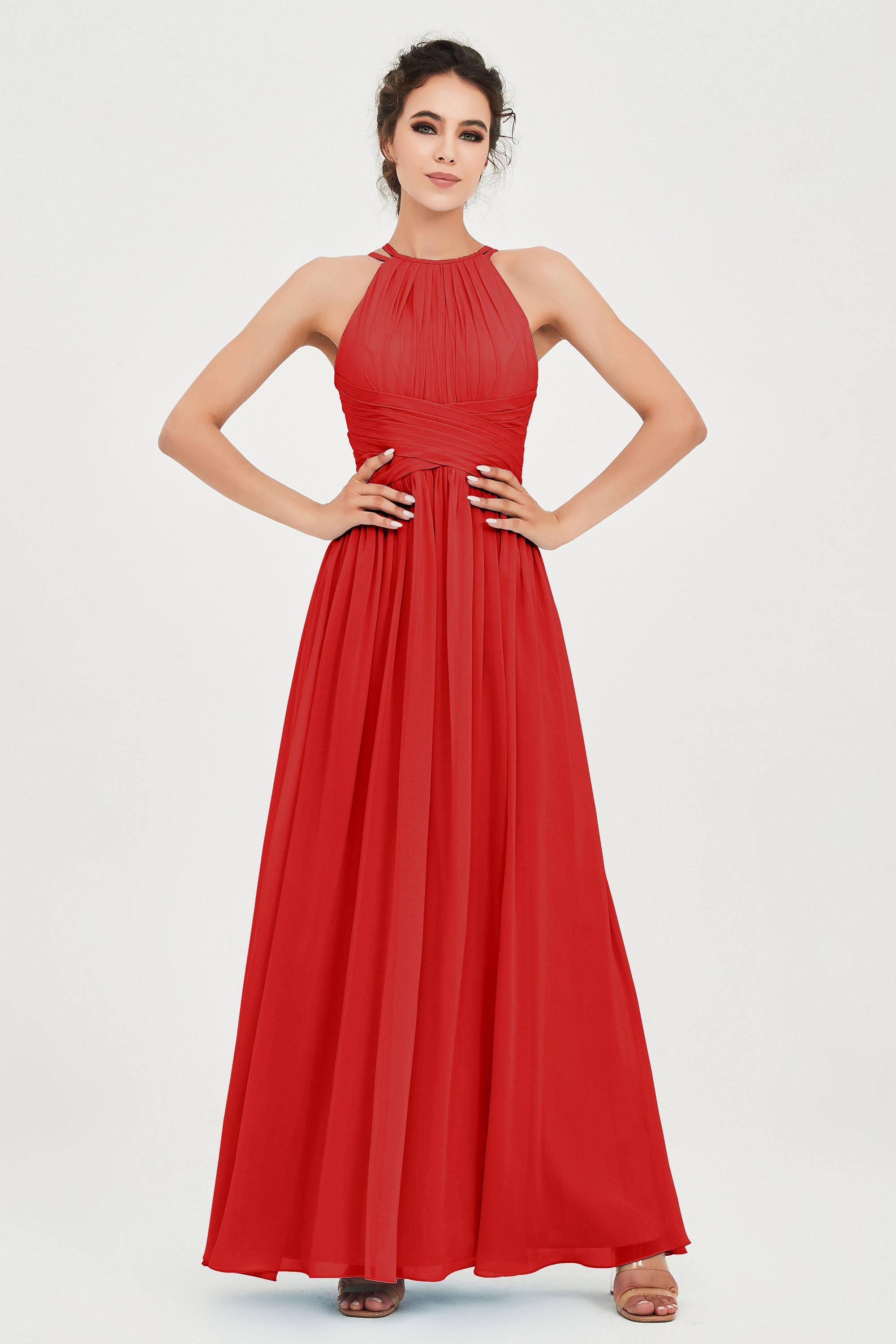 Empire Halter Chiffon Women's Bridesmaid Dress Ruched Formal Evening Prom Gowns