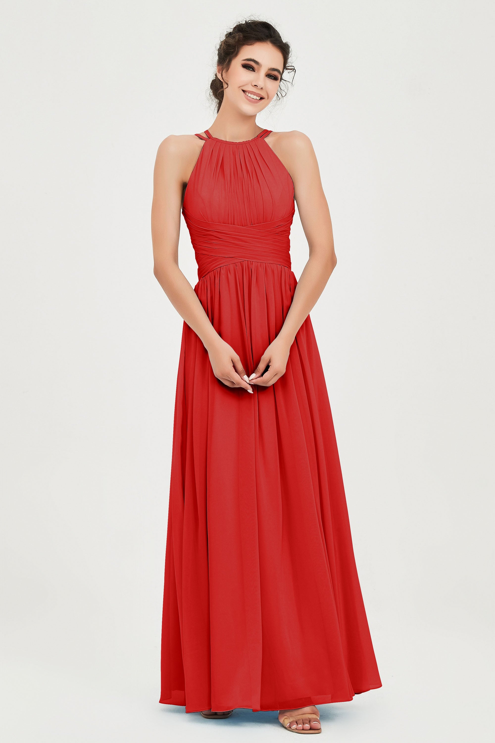 Empire Halter Chiffon Women's Bridesmaid Dress Ruched Formal Evening Prom Gowns