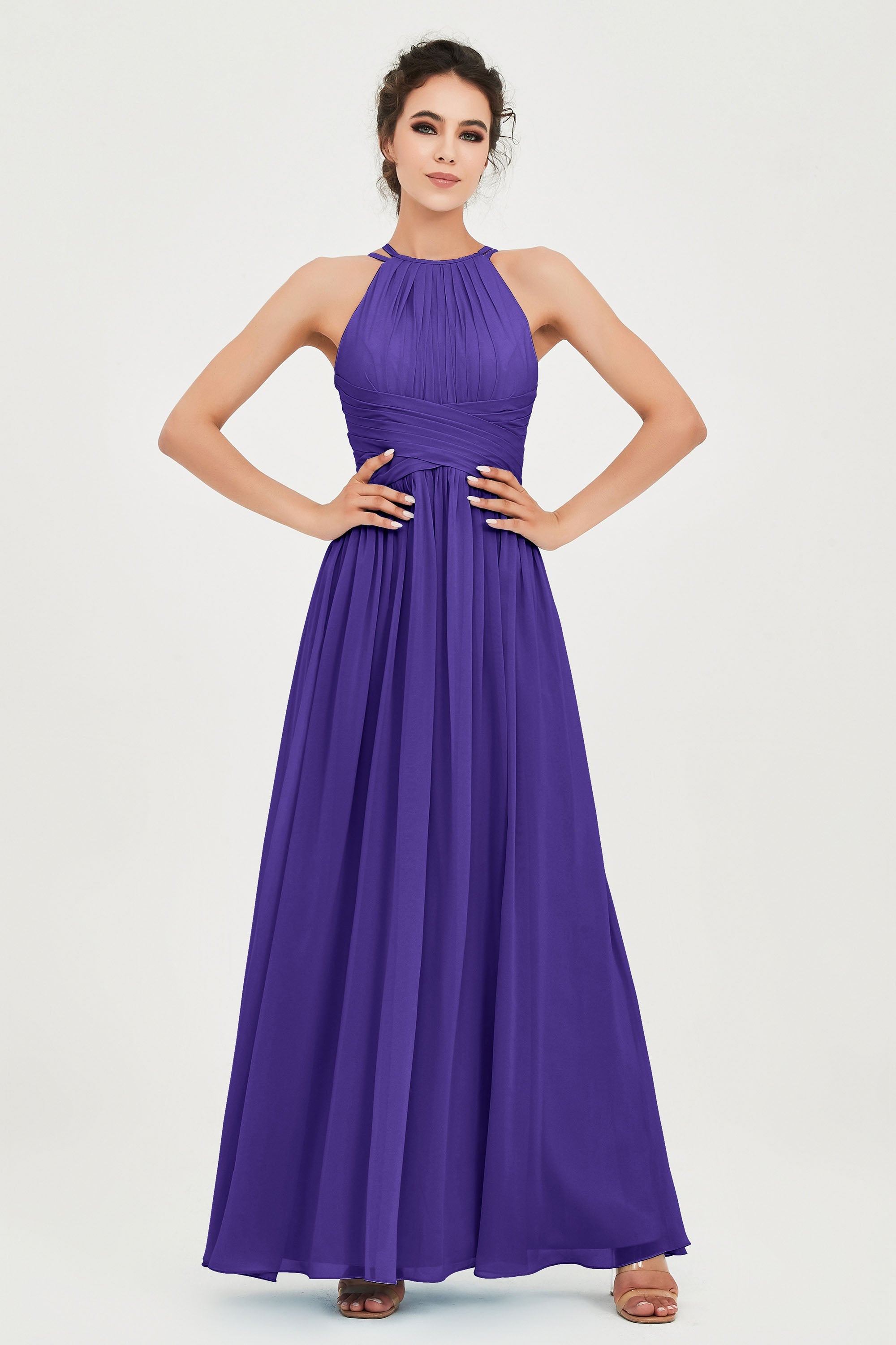 Empire Halter Chiffon Women's Bridesmaid Dress Ruched Formal Evening Prom Gowns