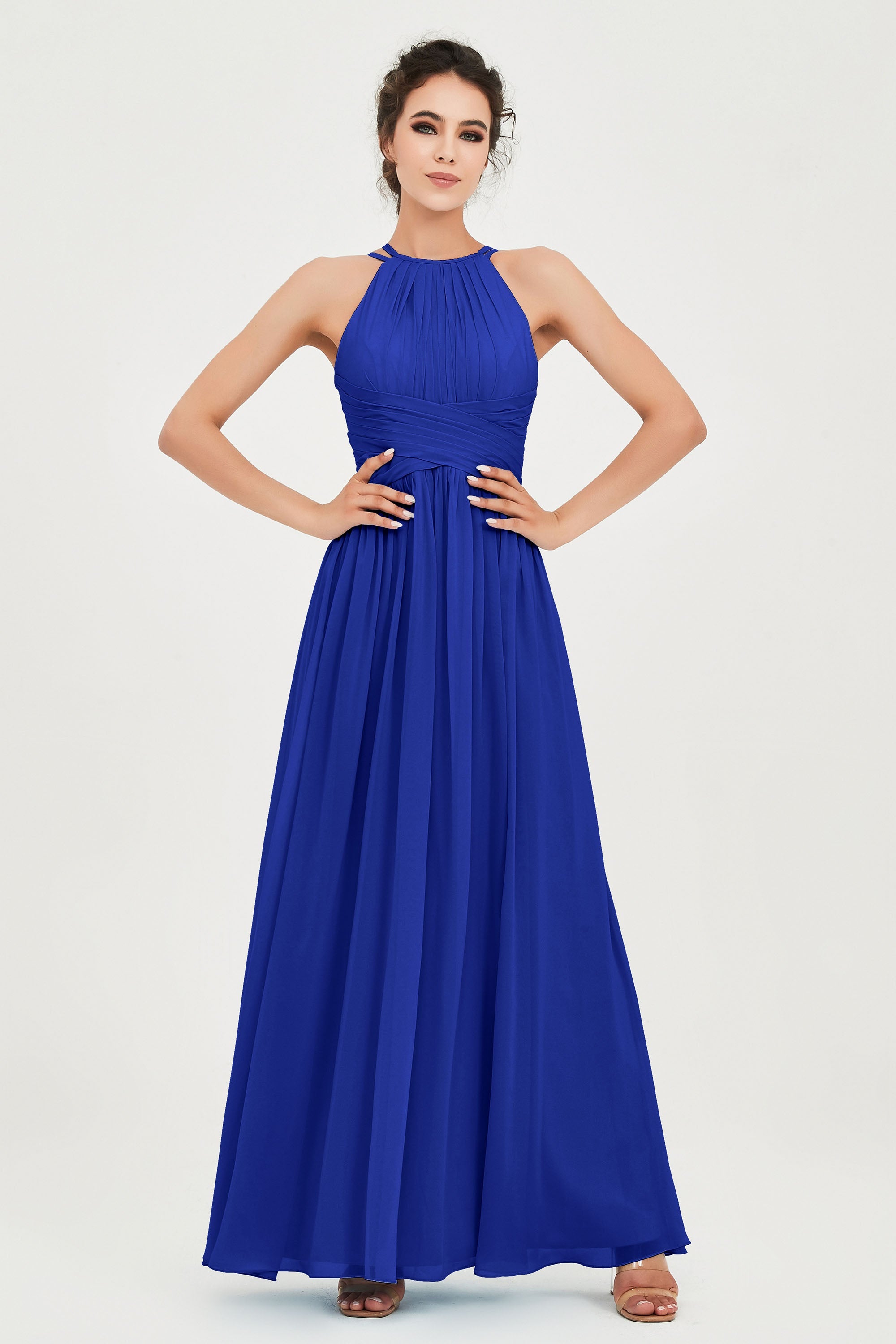 Empire Halter Chiffon Women's Bridesmaid Dress Ruched Formal Evening Prom Gowns
