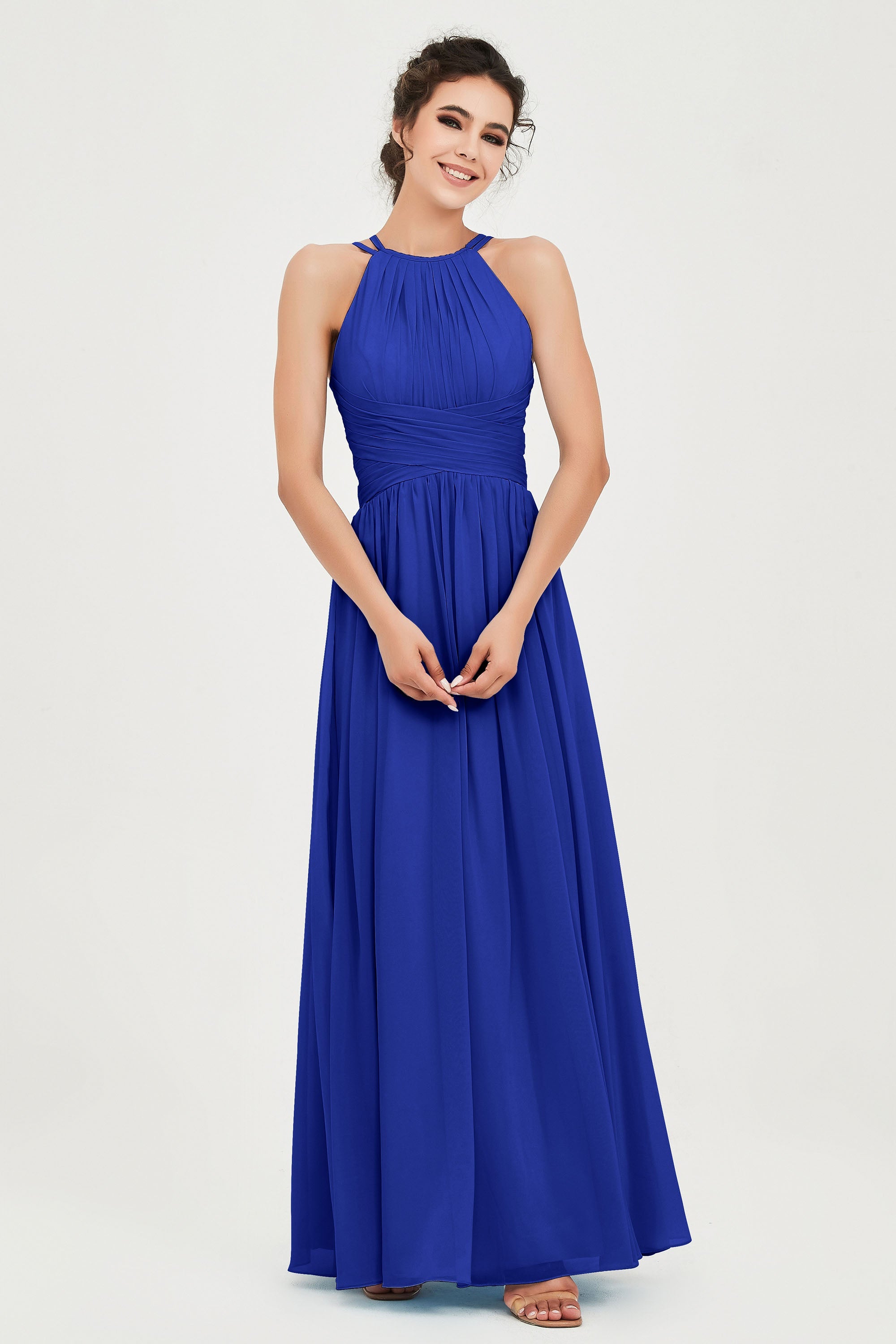Empire Halter Chiffon Women's Bridesmaid Dress Ruched Formal Evening Prom Gowns