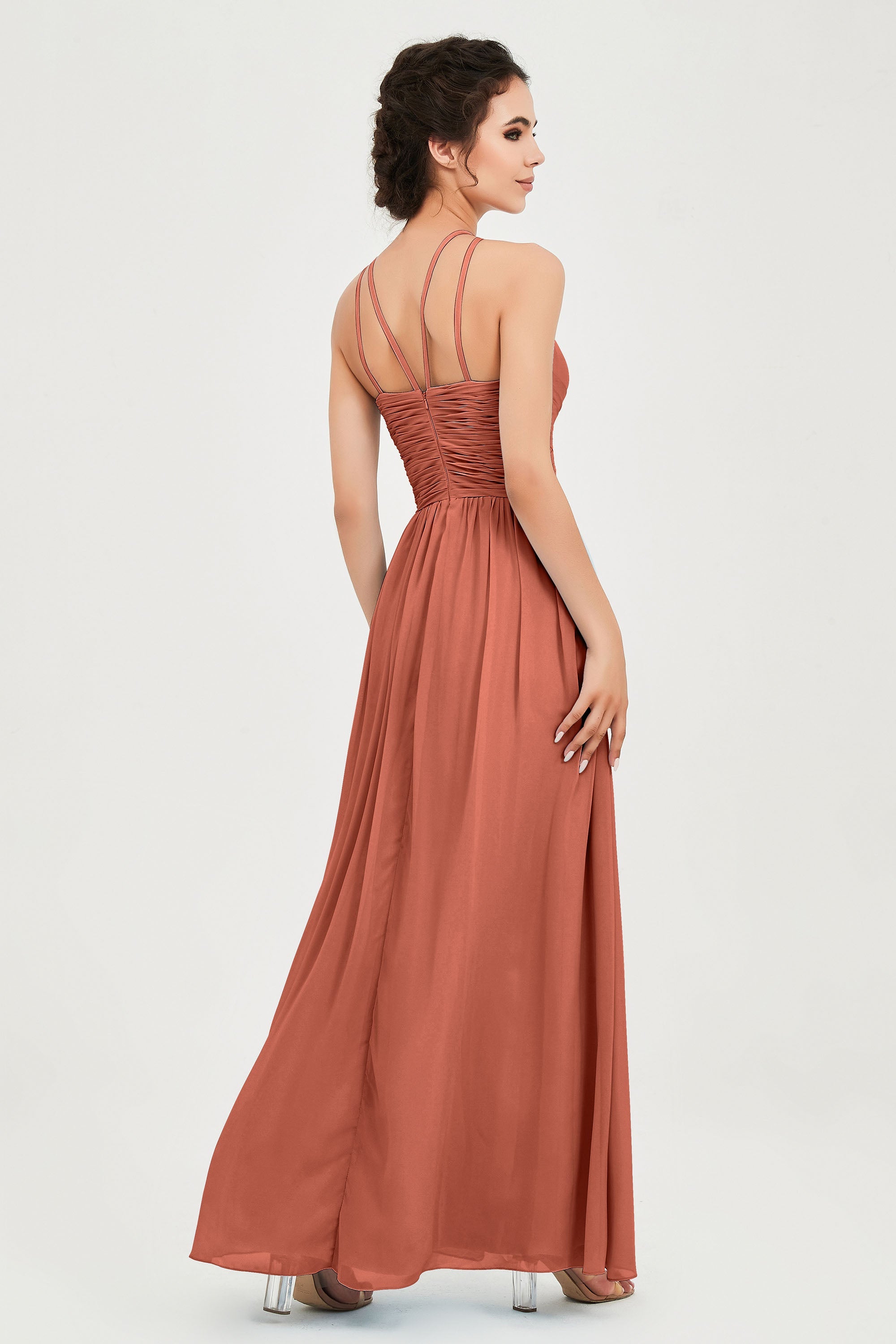 Empire Halter Chiffon Women's Bridesmaid Dress Ruched Formal Evening Prom Gowns