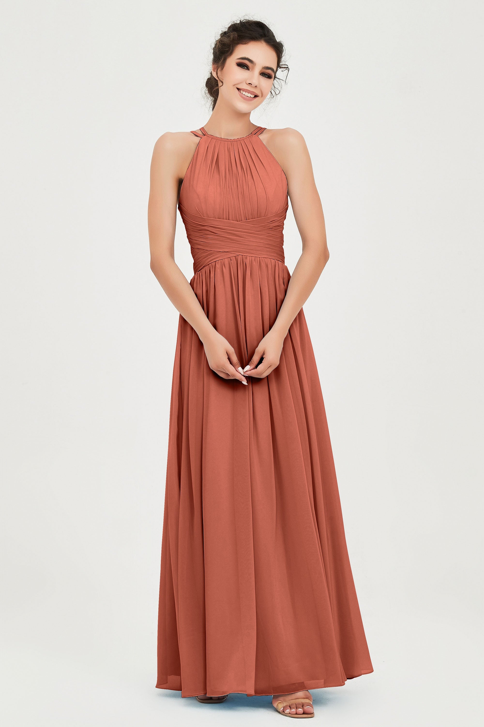 Empire Halter Chiffon Women's Bridesmaid Dress Ruched Formal Evening Prom Gowns