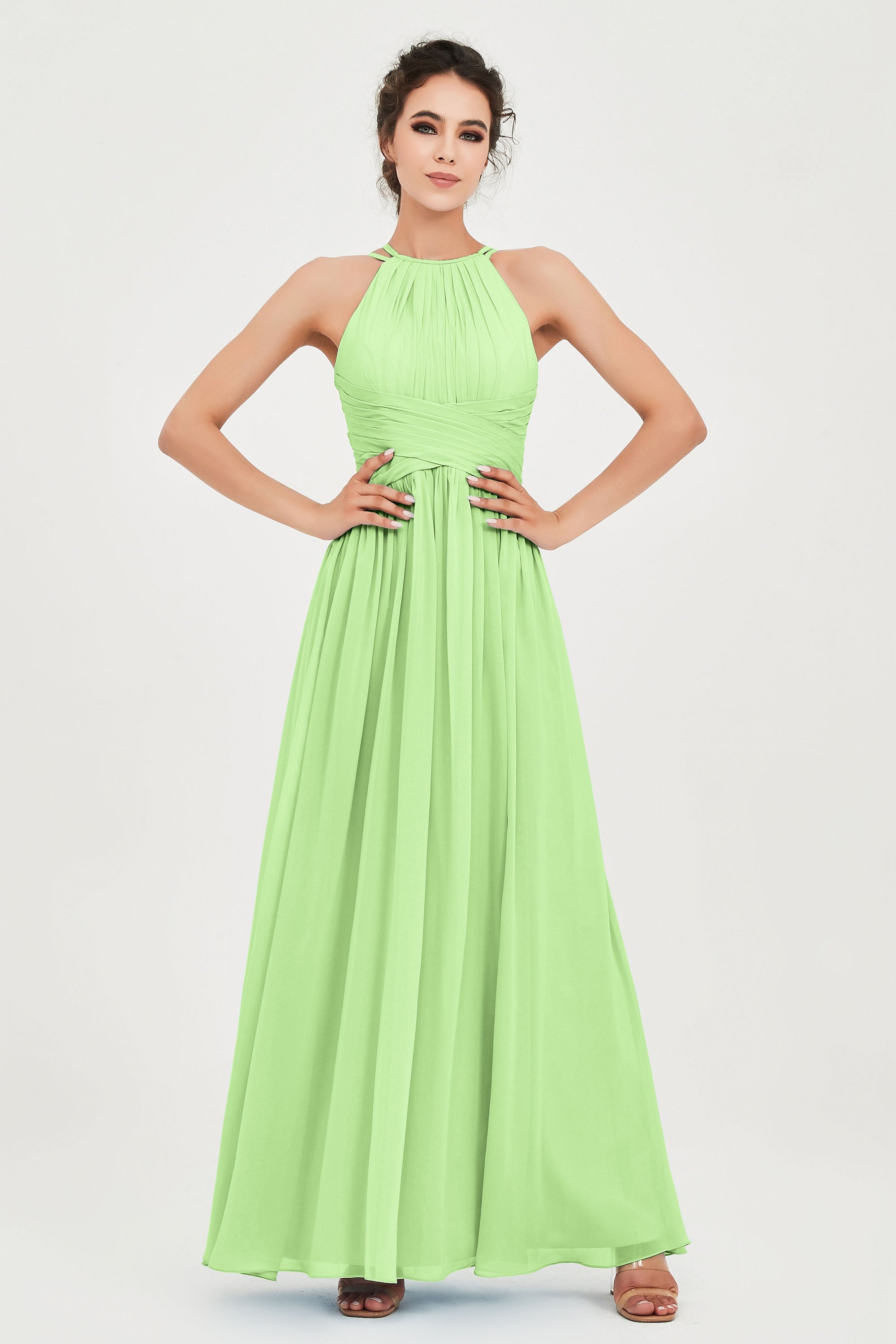 Empire Halter Chiffon Women's Bridesmaid Dress Ruched Formal Evening Prom Gowns