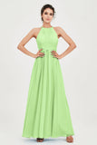 Empire Halter Chiffon Women's Bridesmaid Dress Ruched Formal Evening Prom Gowns