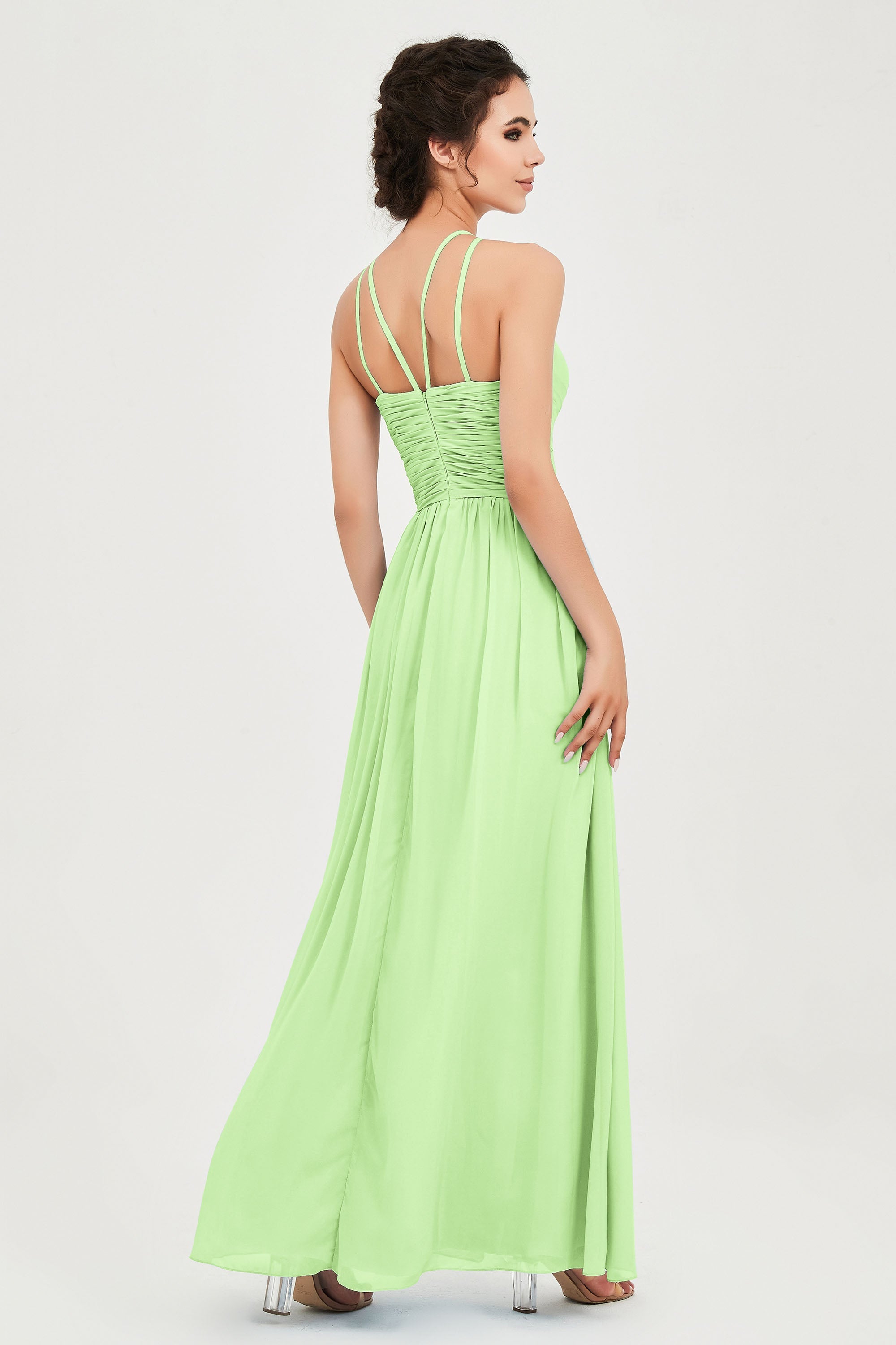 Empire Halter Chiffon Women's Bridesmaid Dress Ruched Formal Evening Prom Gowns