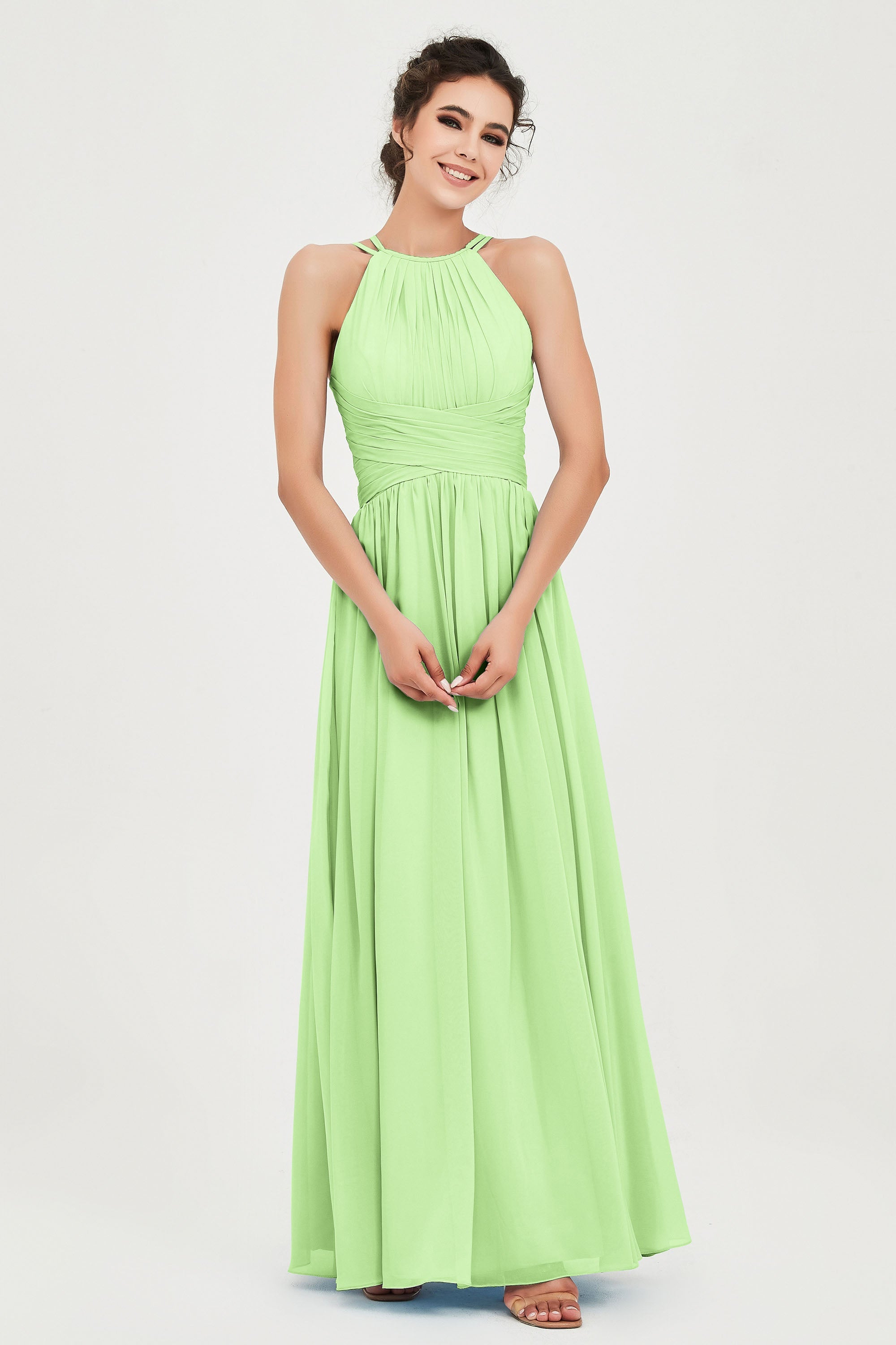 Empire Halter Chiffon Women's Bridesmaid Dress Ruched Formal Evening Prom Gowns