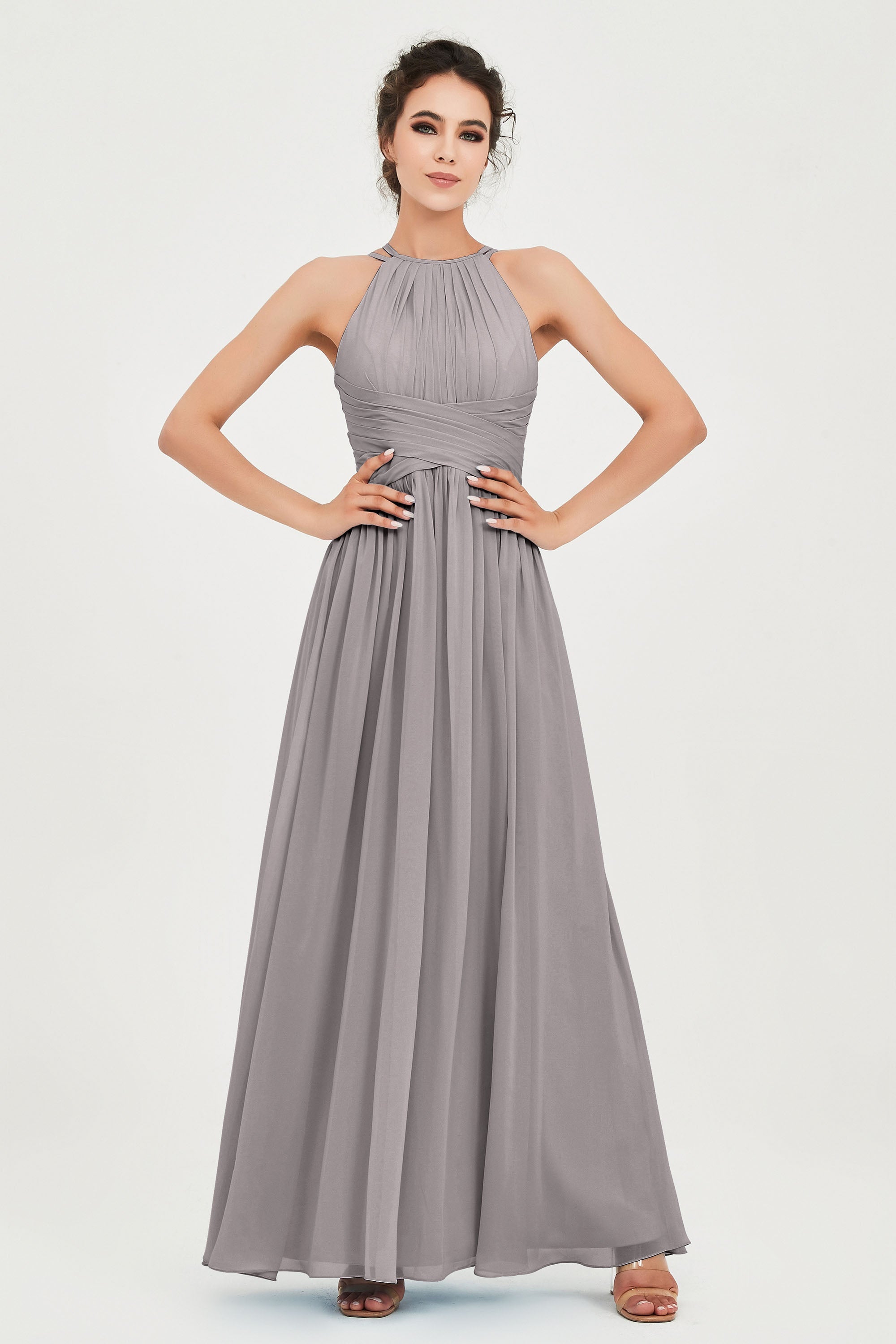Empire Halter Chiffon Women's Bridesmaid Dress Ruched Formal Evening Prom Gowns