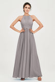 Empire Halter Chiffon Women's Bridesmaid Dress Ruched Formal Evening Prom Gowns