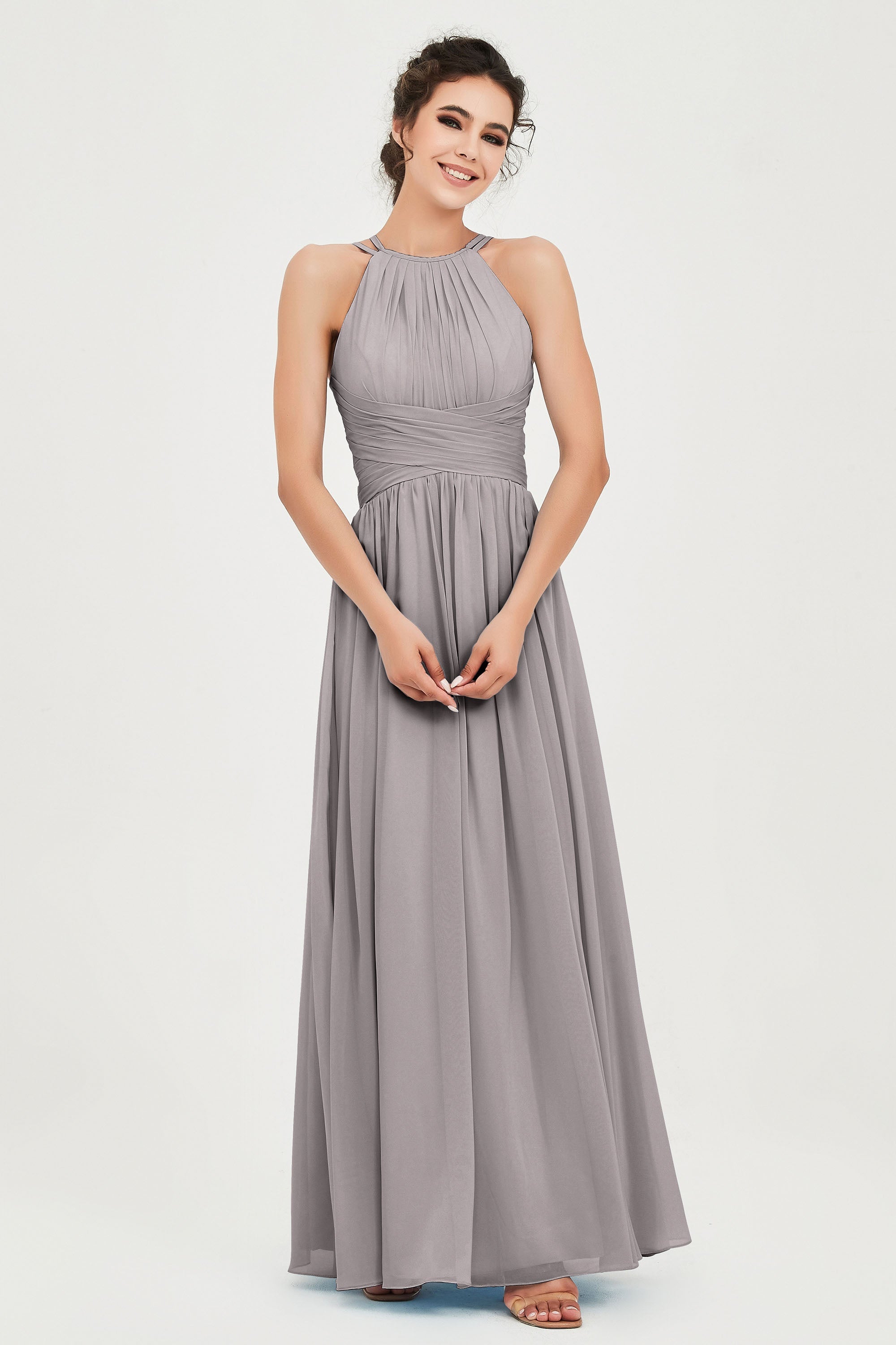 Empire Halter Chiffon Women's Bridesmaid Dress Ruched Formal Evening Prom Gowns