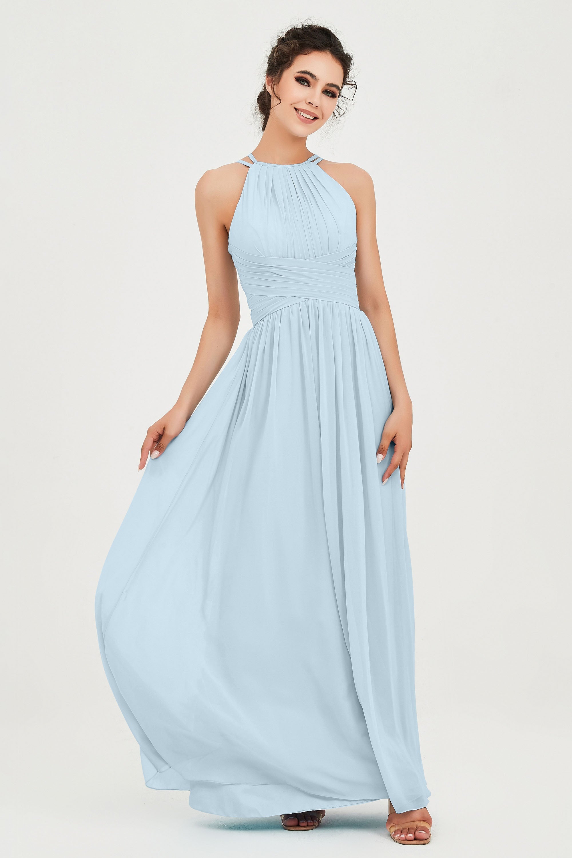 Empire Halter Chiffon Women's Bridesmaid Dress Ruched Formal Evening Prom Gowns