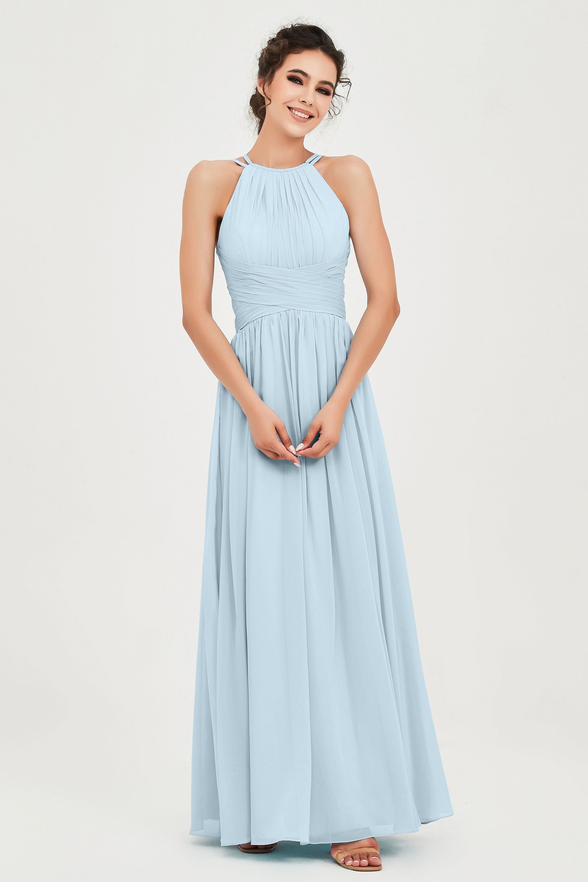Empire Halter Chiffon Women's Bridesmaid Dress Ruched Formal Evening Prom Gowns