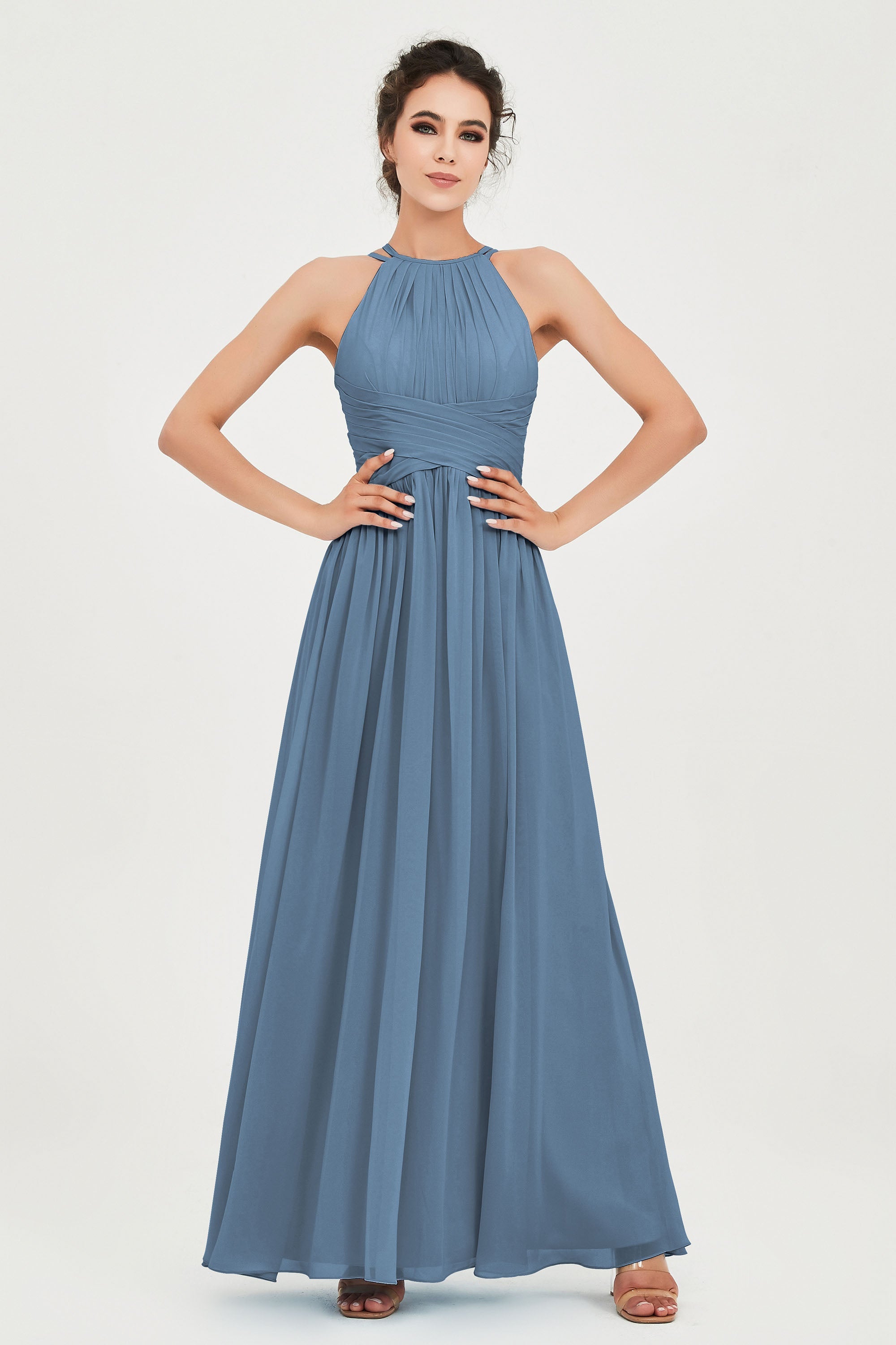 Empire Halter Chiffon Women's Bridesmaid Dress Ruched Formal Evening Prom Gowns