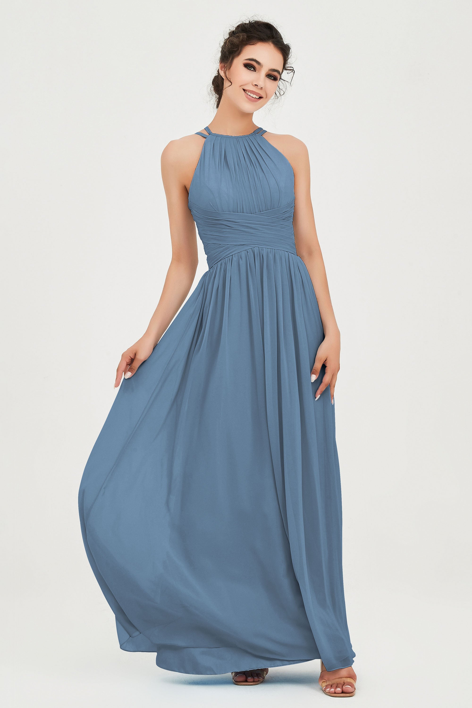 Empire Halter Chiffon Women's Bridesmaid Dress Ruched Formal Evening Prom Gowns