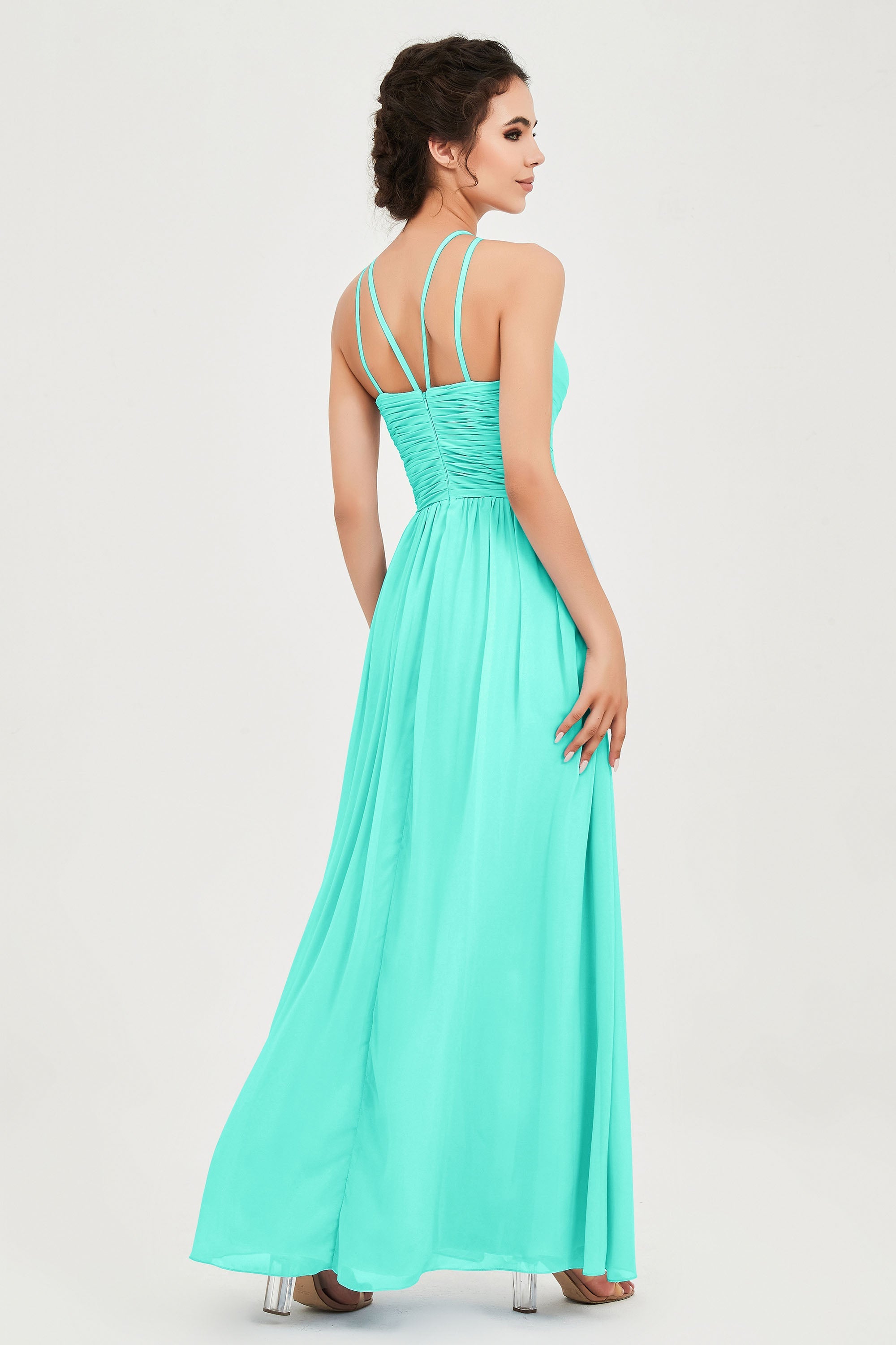 Empire Halter Chiffon Women's Bridesmaid Dress Ruched Formal Evening Prom Gowns