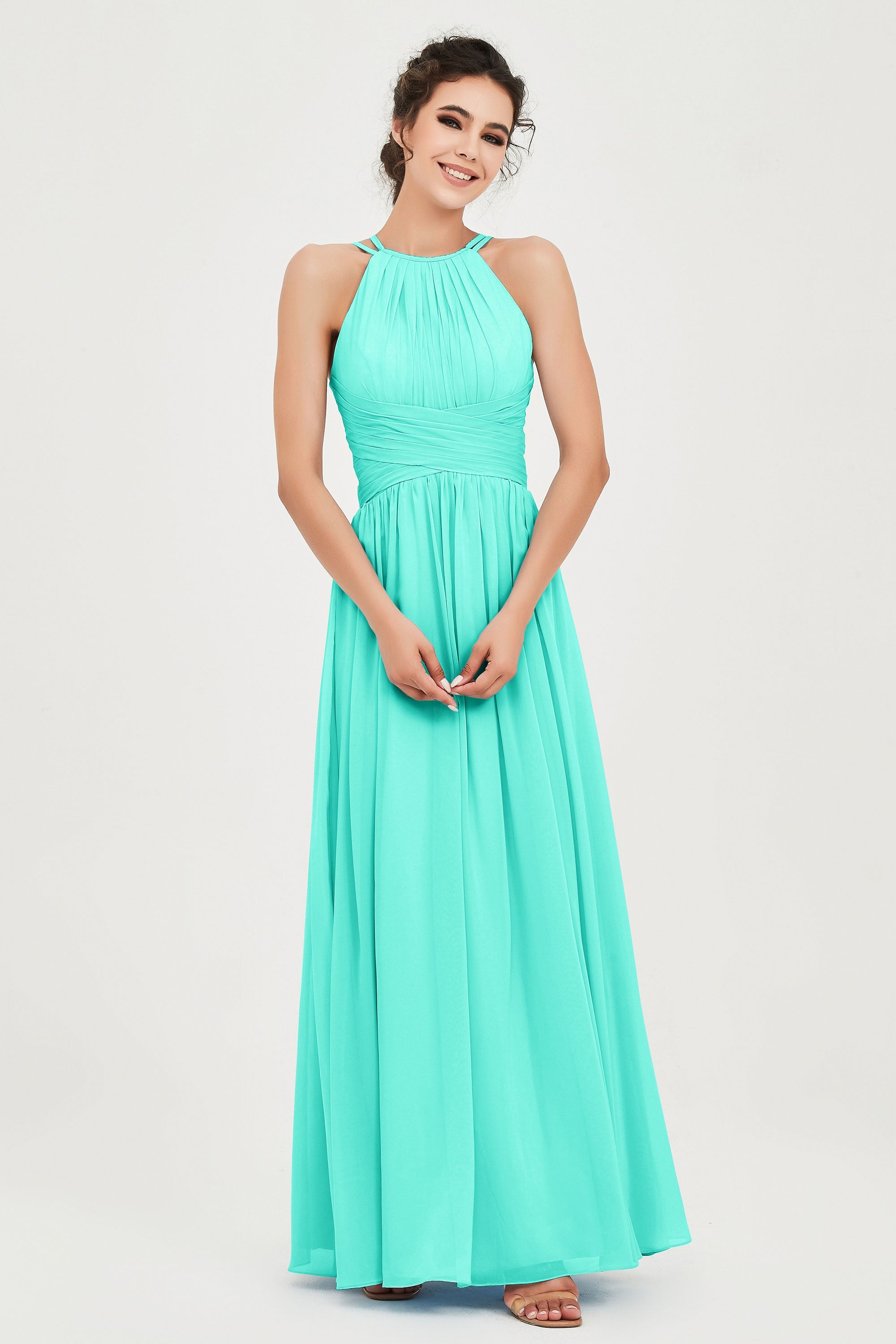 Empire Halter Chiffon Women's Bridesmaid Dress Ruched Formal Evening Prom Gowns