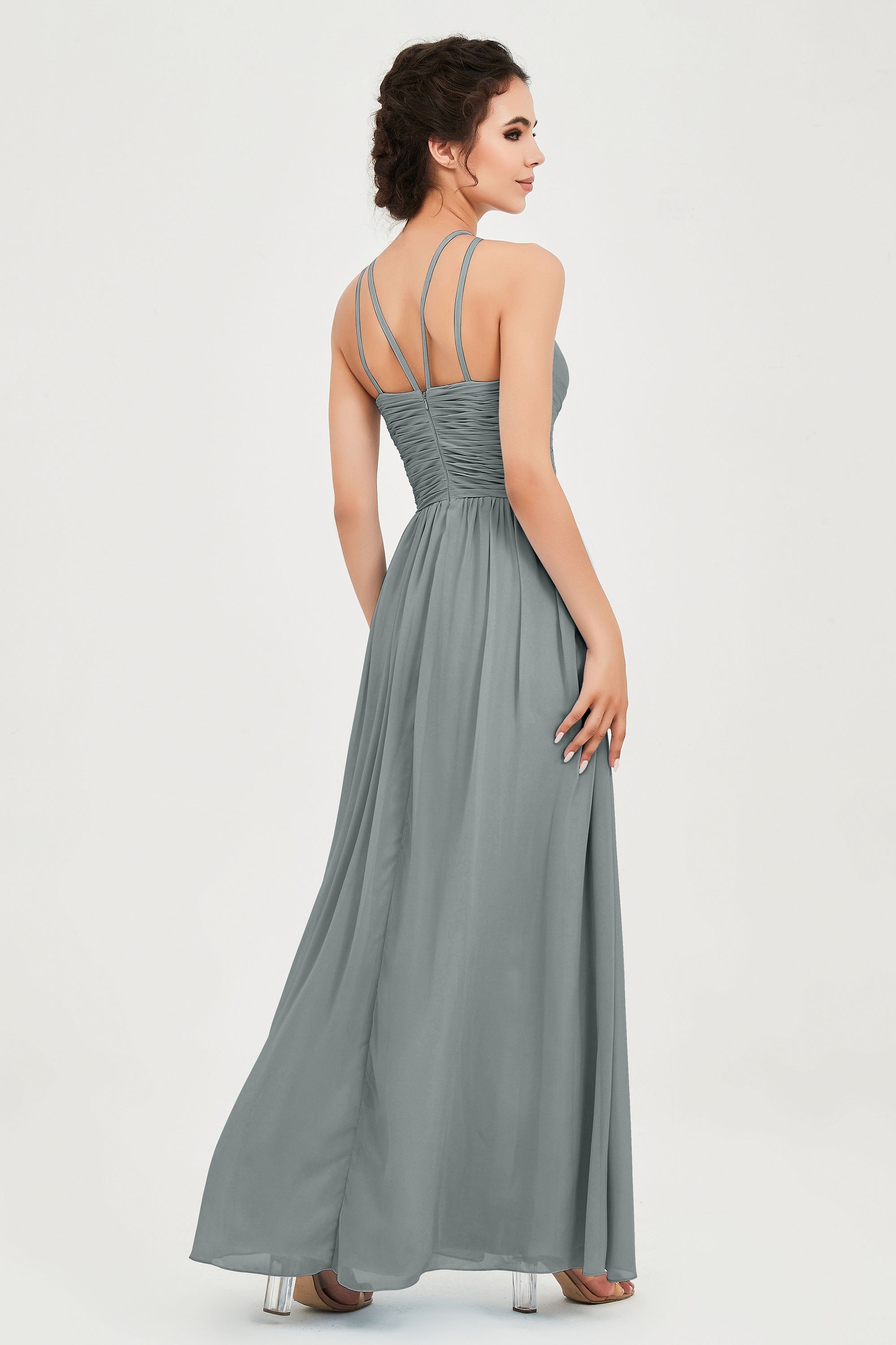 Empire Halter Chiffon Women's Bridesmaid Dress Ruched Formal Evening Prom Gowns