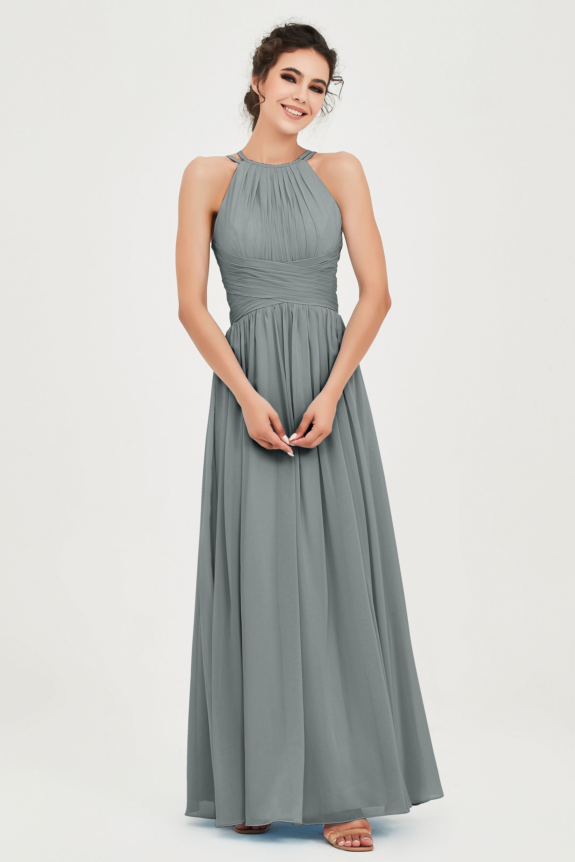 Empire Halter Chiffon Women's Bridesmaid Dress Ruched Formal Evening Prom Gowns