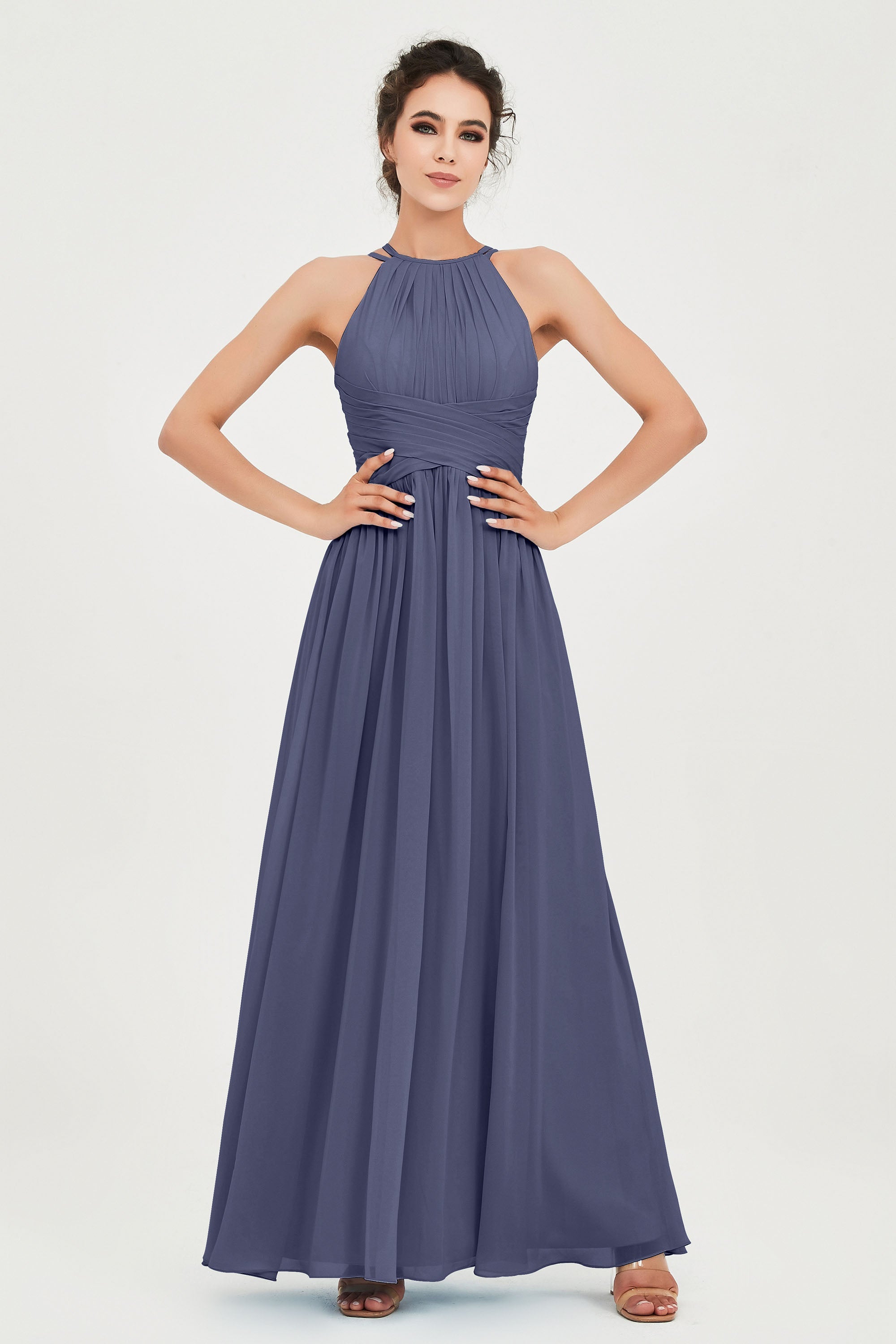 Empire Halter Chiffon Women's Bridesmaid Dress Ruched Formal Evening Prom Gowns
