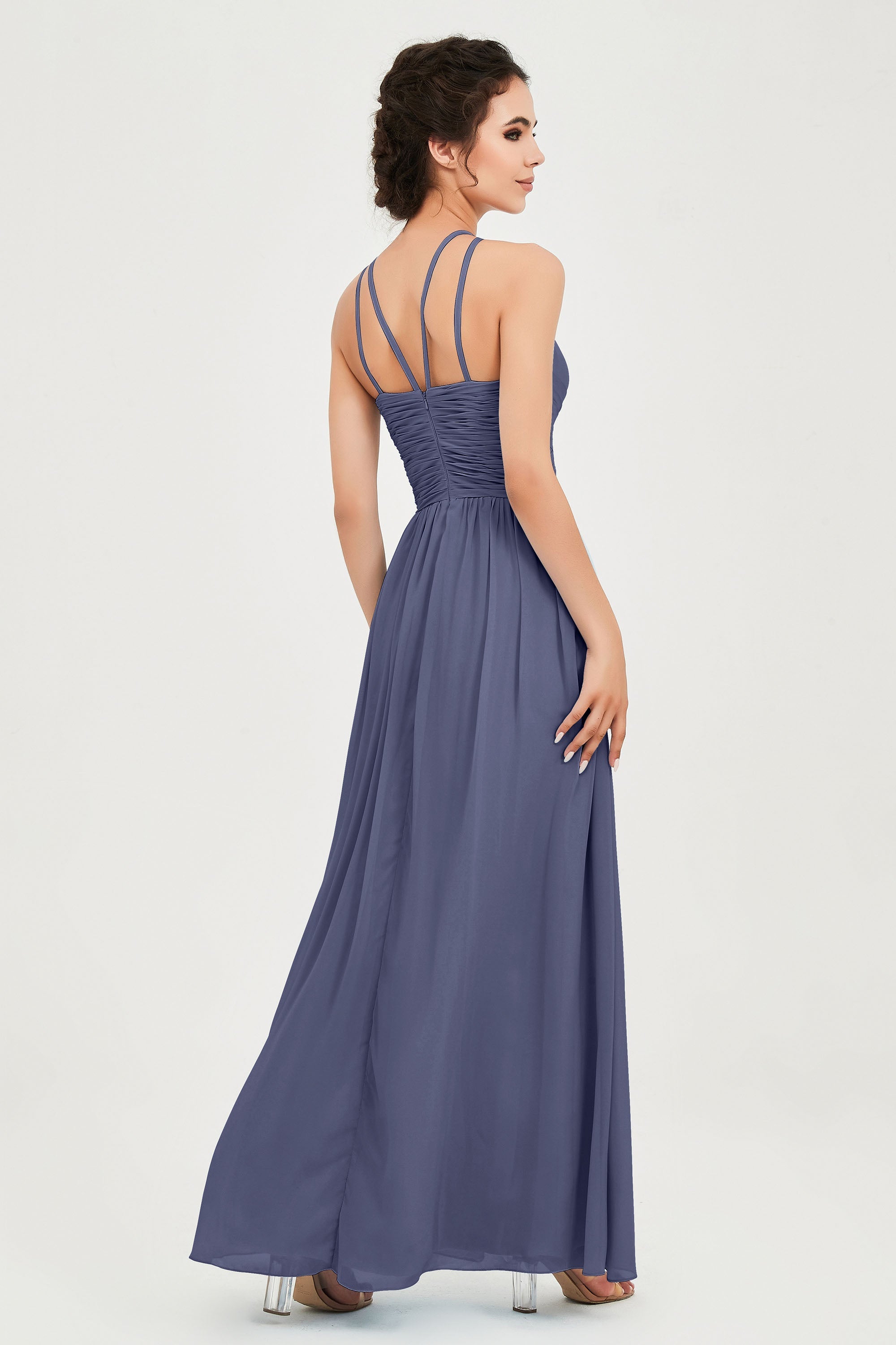 Empire Halter Chiffon Women's Bridesmaid Dress Ruched Formal Evening Prom Gowns