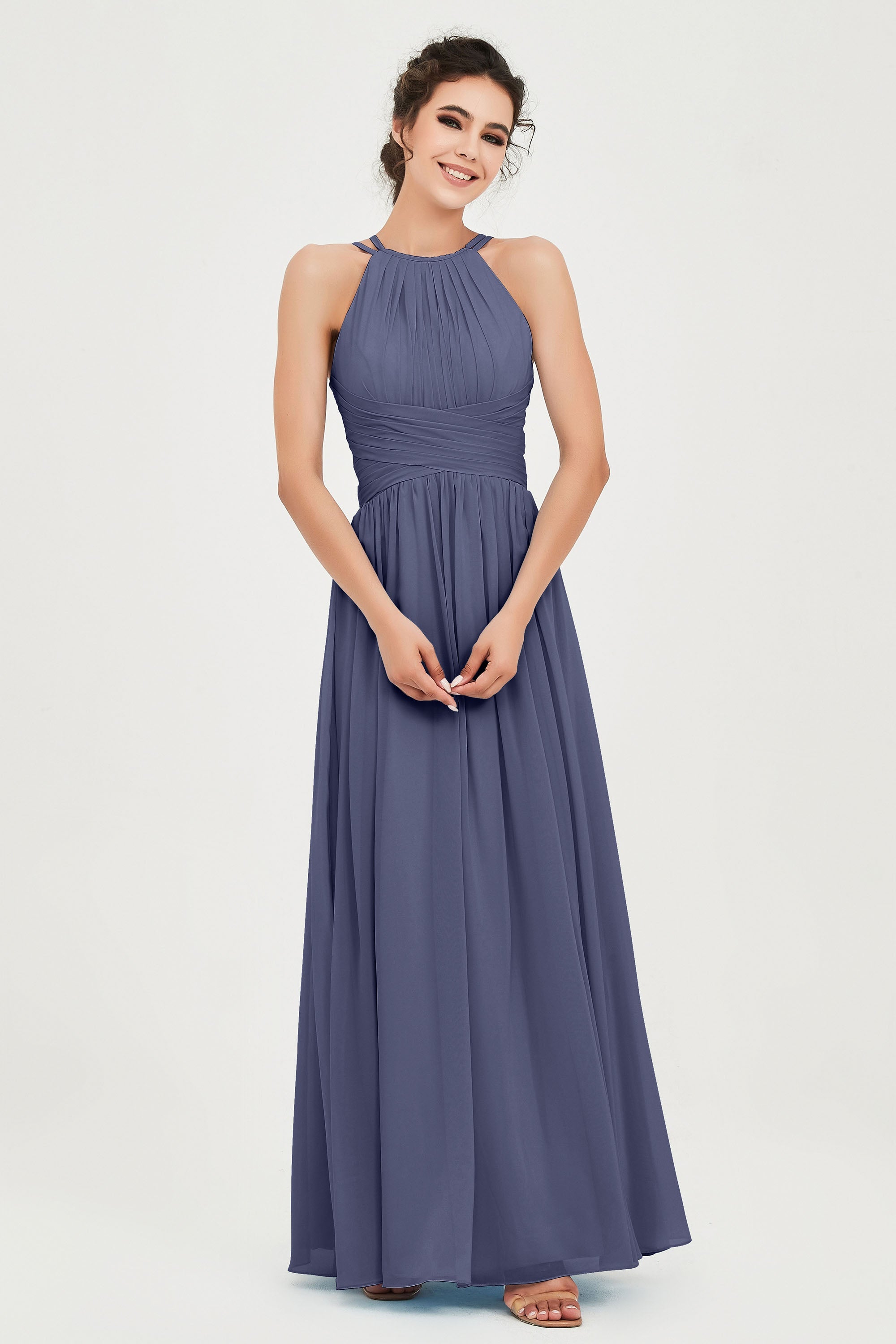 Empire Halter Chiffon Women's Bridesmaid Dress Ruched Formal Evening Prom Gowns