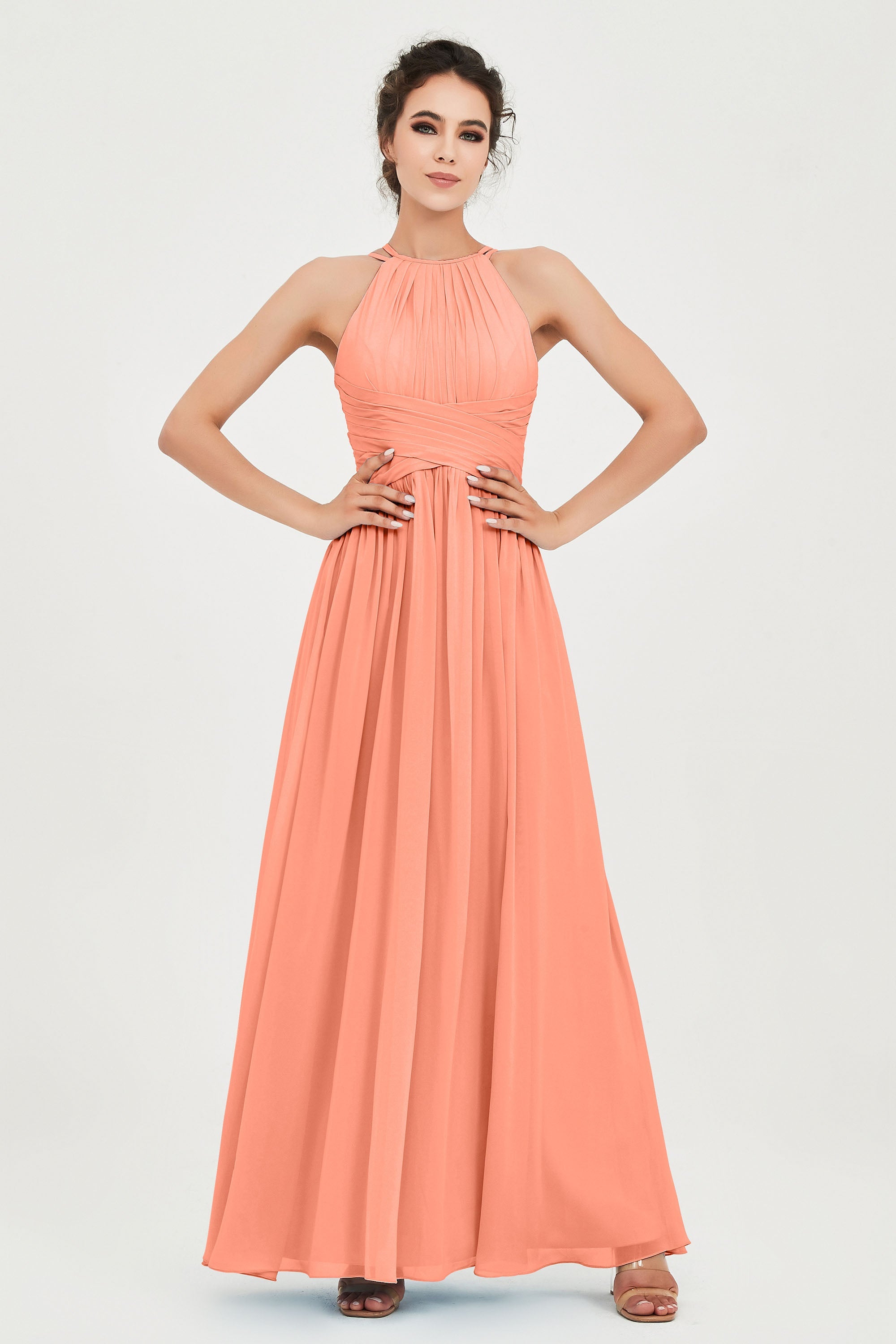 Empire Halter Chiffon Women's Bridesmaid Dress Ruched Formal Evening Prom Gowns