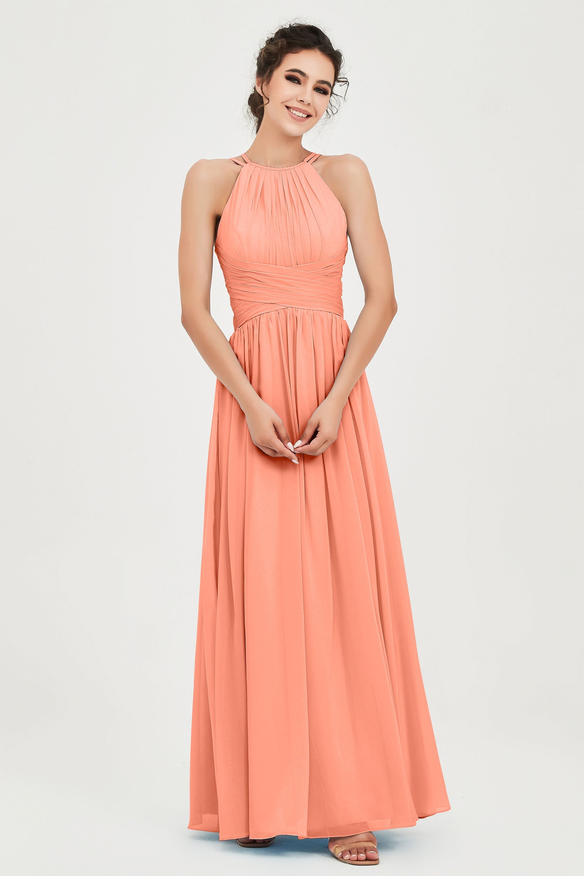 Empire Halter Chiffon Women's Bridesmaid Dress Ruched Formal Evening Prom Gowns