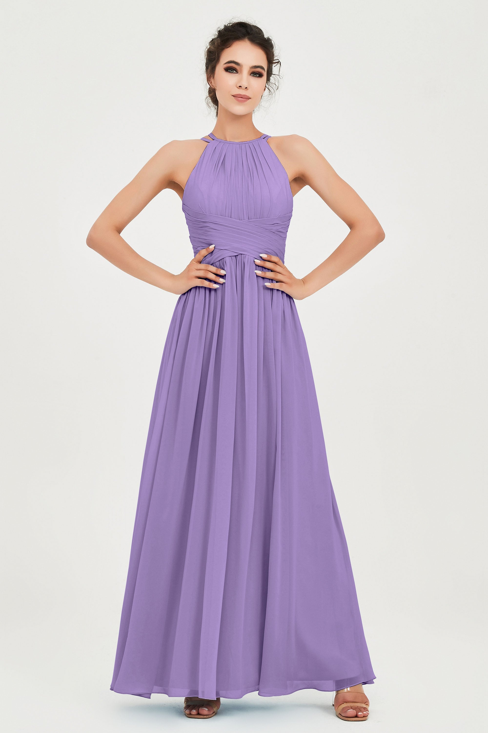 Empire Halter Chiffon Women's Bridesmaid Dress Ruched Formal Evening Prom Gowns