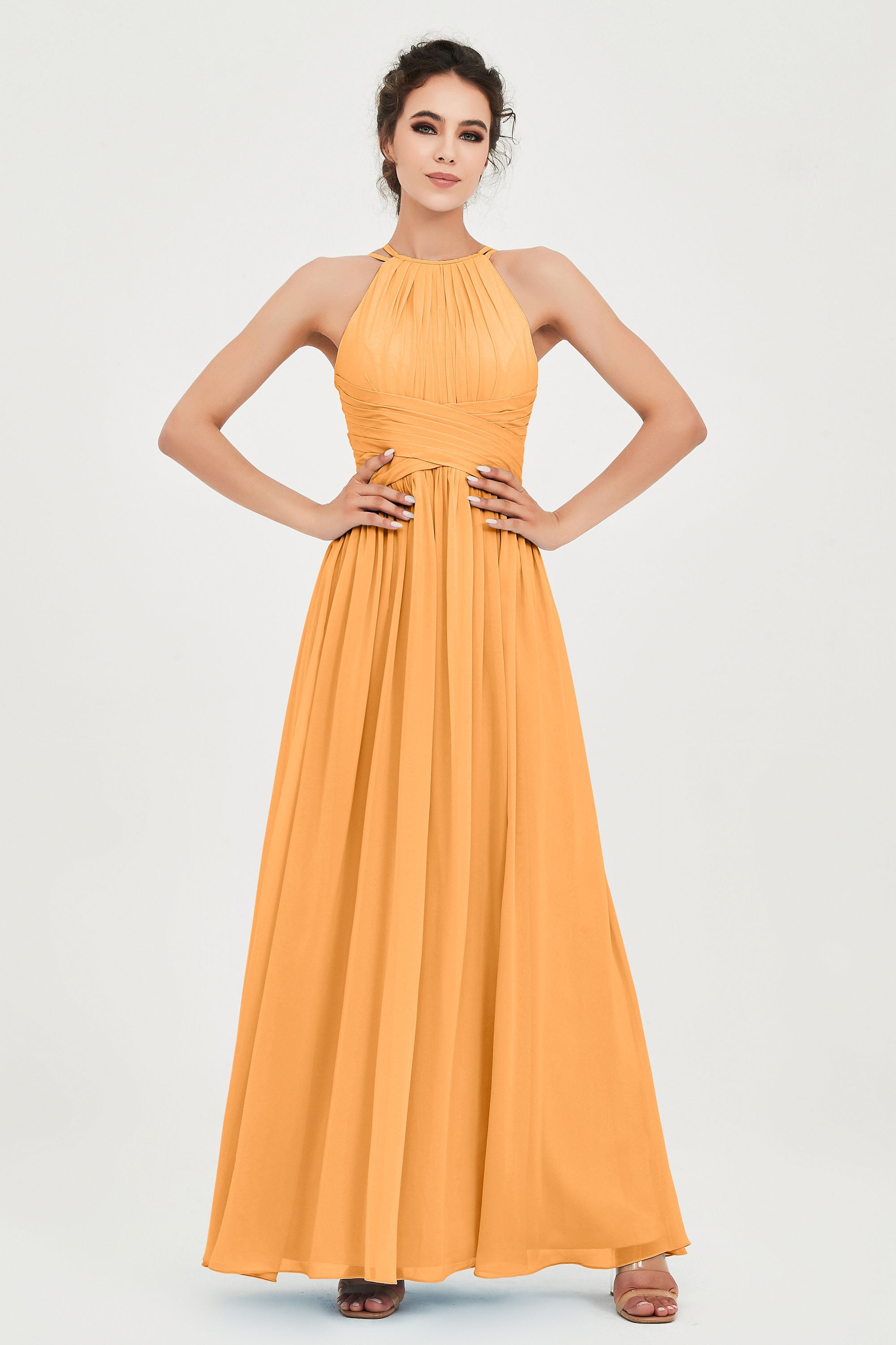 Empire Halter Chiffon Women's Bridesmaid Dress Ruched Formal Evening Prom Gowns